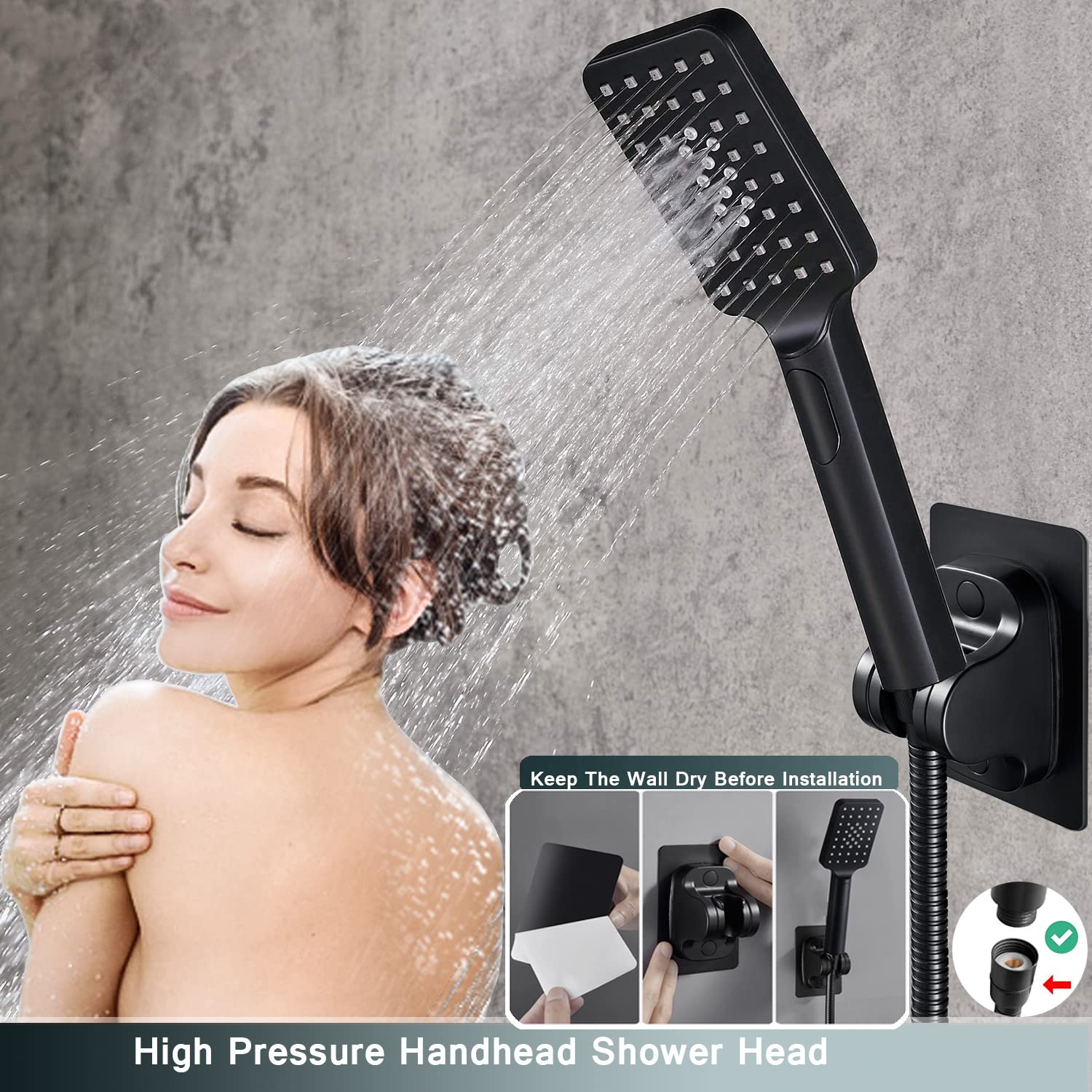 Soffione doccia, soffione doccia a pioggia con combinazione portatile, soffione doccia ad alta pressione da 30,5 cm, soffione doccia a 3 modalità combinato con braccio di estensione da 33 cm, supporto