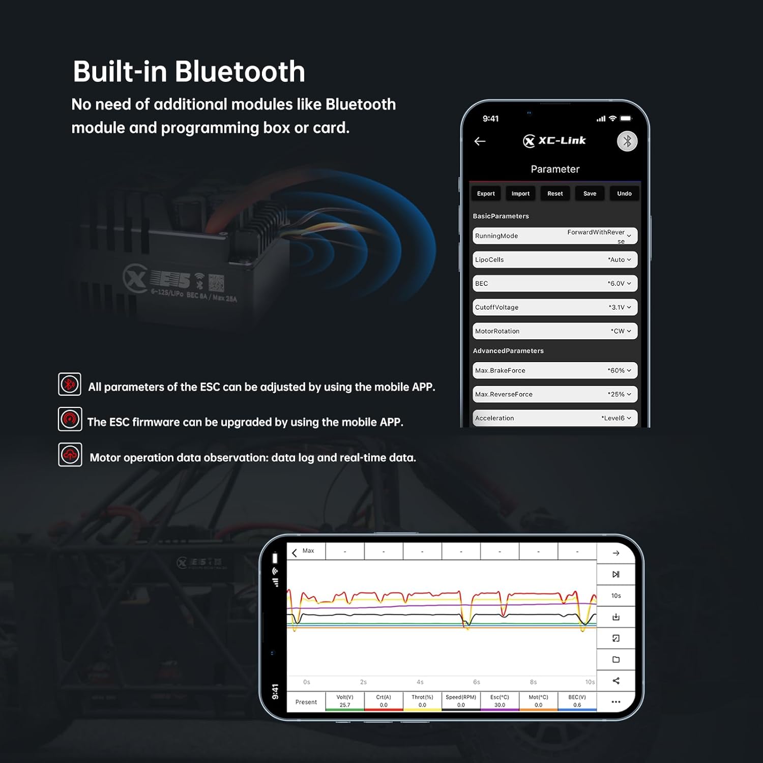 XC E5 Sensored Brushless ESC for RC Car, 6-12S Lipo,200A Continuous Current,8-25A、6.0/7.4/8.4V BEC,Applicable to 1/5、1/6,Support Turbo Timing and APP Control - Image 5