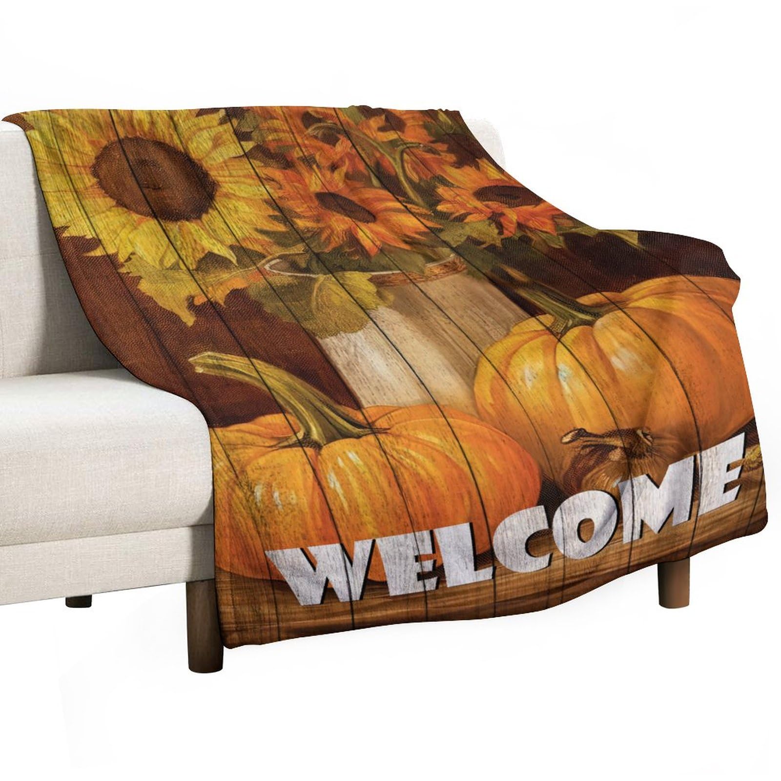 Couverture polaire douillette contre le froid nocturne grand plaid canapé orange citrouilles