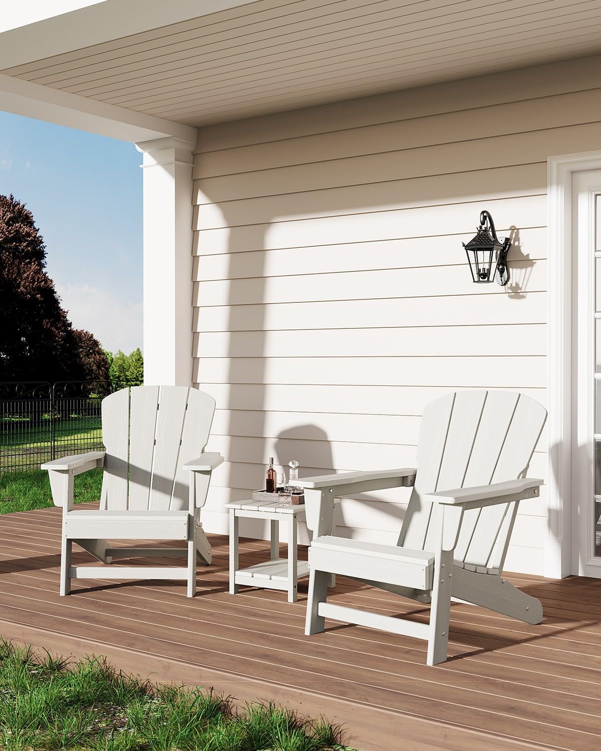 Modern HDPE Plastic Adirondack Chair - Oversize 380 LB Poly Lumber Weather Resistant Firepit Chair - Outdoor Patio Chairs with Wooden Textured for Garden, Backyard, Lawn, Deck, Pool, Porch - White