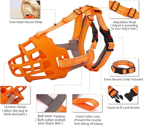 Miniatura 9 de Bozal para perro, bozal de cesta de silicona suave para perros, permite jadear y beber, evita que ladridos no deseados muerdan y masticar, incluye