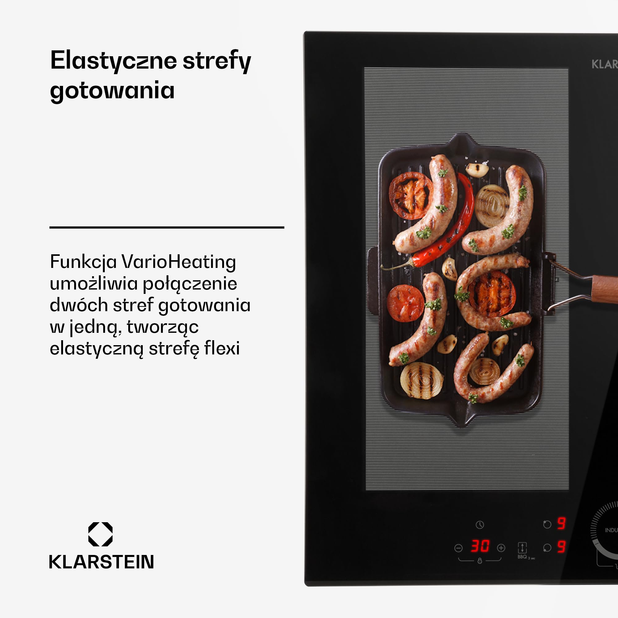 Klarstein Delicatessa 60 Hybrid płyta indukcyjna - 60cm, 4-strefowa płyta do zabudowy, 7000W ThermoBoost, sterowanie dotykowe, timer i blokada rodzicielska, czarne szkło ceramiczne