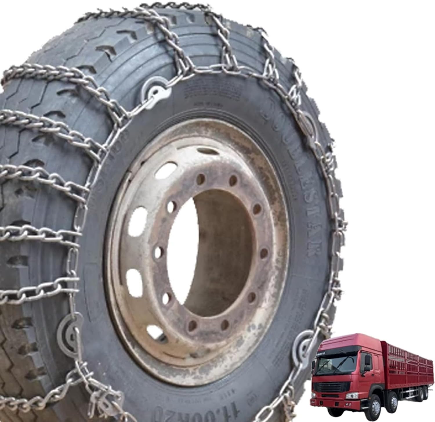 2pcs 9mm Snow Chains for Trucks & SUVs – Reinforced Anti-Skid Chains –Easy On and Off for Ice Snow & Sand 7.00-16 2pcs 12R22.5