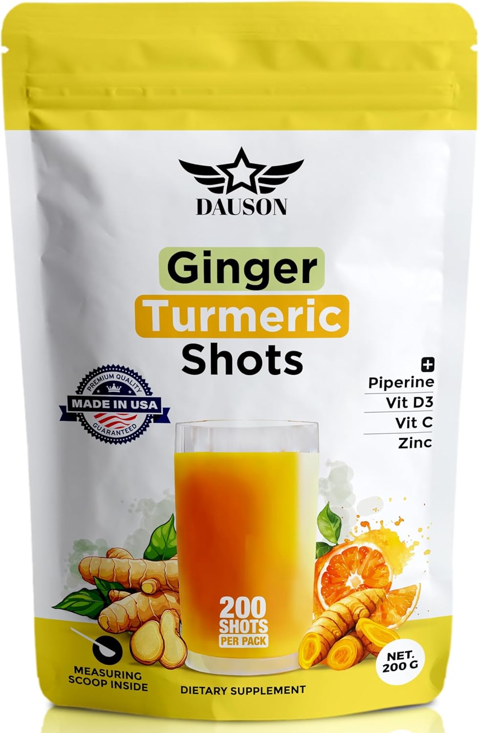 Ginger Turmeric Supplements with Piperine, Vitamin C, Vitamin D3 & Zinc | 200 Servings of Turmeric Ginger Shots for Joint, Heart, Brain, Gut & Skin Health | Ayurved | Powder