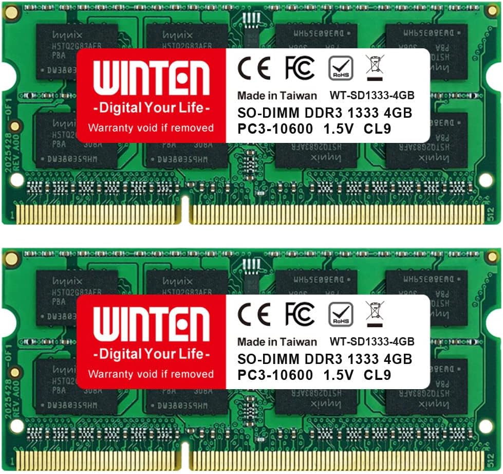 Winten DDR3 8GB (4GB x 2) PC3-10600 Notebook / Laptop Memory - SD1333-D8GB