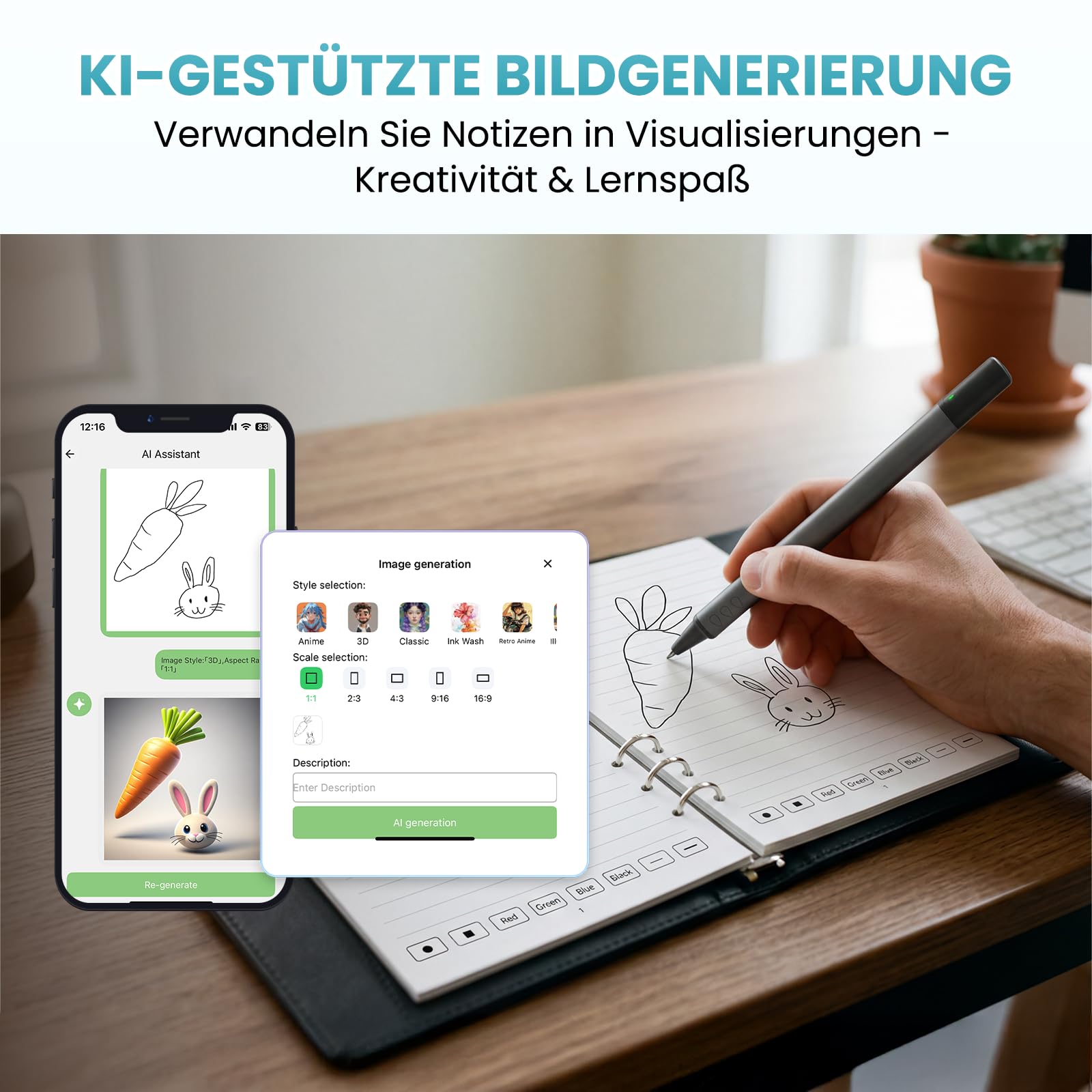 KI Smart Writing Set, Erkennt 73 Sprachen, Audio zu Text, Chat mit Notizen | Intelligenter Stift für Büro, mit Wiederverwendbares Notizbuch und LCD Schreibpad,für Büro, Meeting & Geschäftsleute, Schwarz