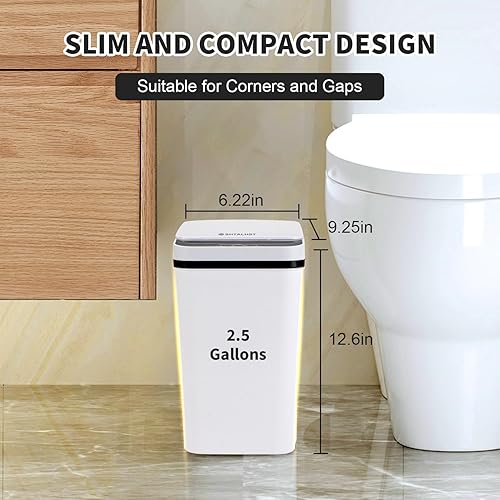 Miniatura 2 de Paquete de 3 cubos de basura para baño con tapa, bote de basura pequeño delgado de 2.5 galones, bote de basura automático sin contacto, sensor de