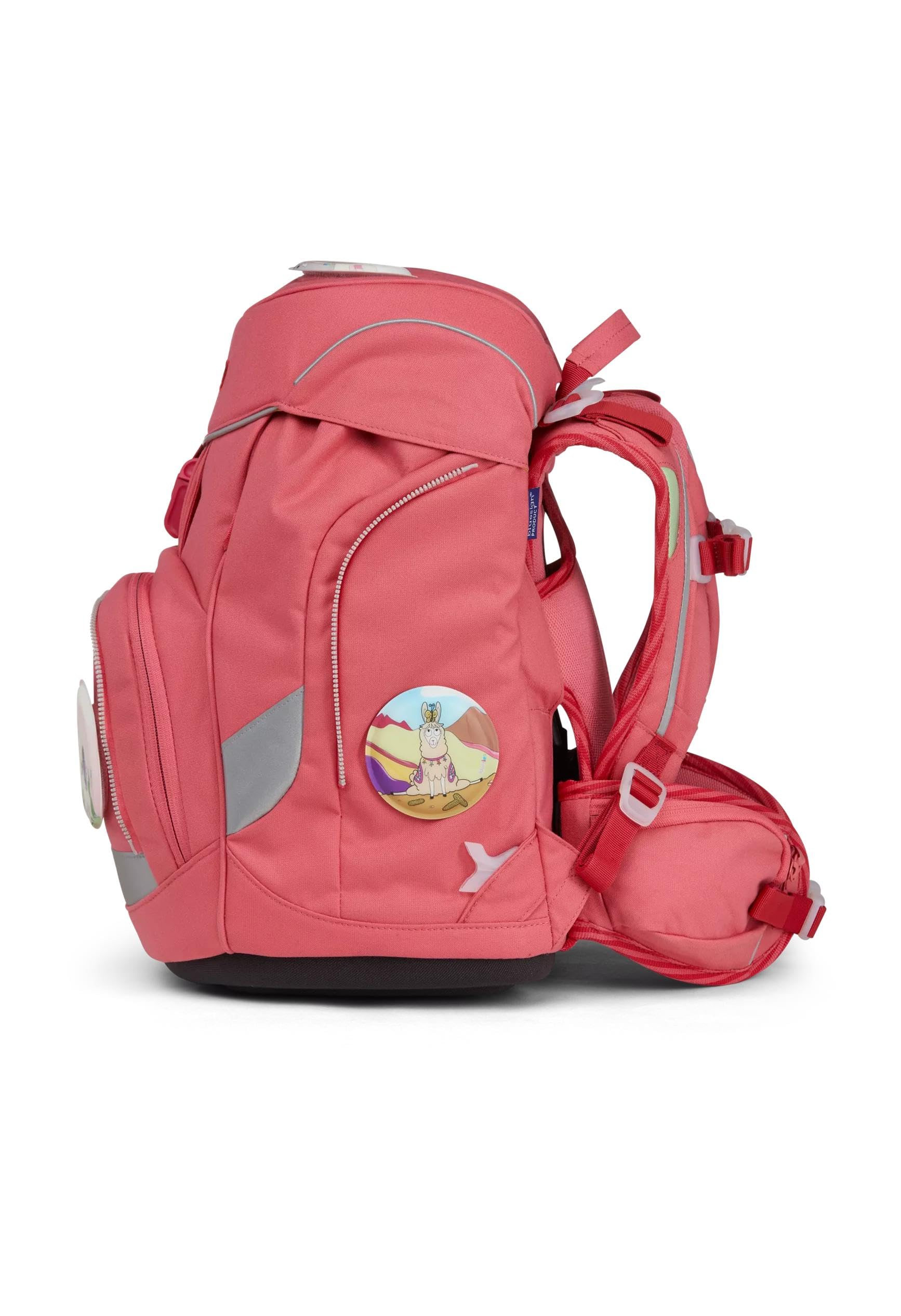 ergobag set zaino scolastico pack set Lamas in Bearjamas - Rosa | Zaino scolastico ergonomico, collezione precedente, flessibile, set da 6 pezzi, per la prima classe della scuola primaria