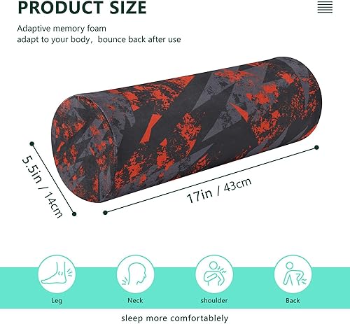 Miniatura 2 de Red and Grey Design Outdoor Bolster Pillow Therapeutic Neck Roll Pillow Small Round Pillow for Lower Back Support Pillow Cylinder Decorative