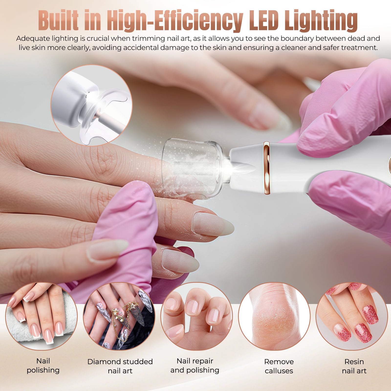 Fresa per Unghie Professionale 35000 Giri/Min – Lima Elettrica per Unghie Senza Fili con 10 Velocità, Luce LED e Display LCD, USB Ricaricabile – Set Manicure e Pedicure per Mani e Piedi