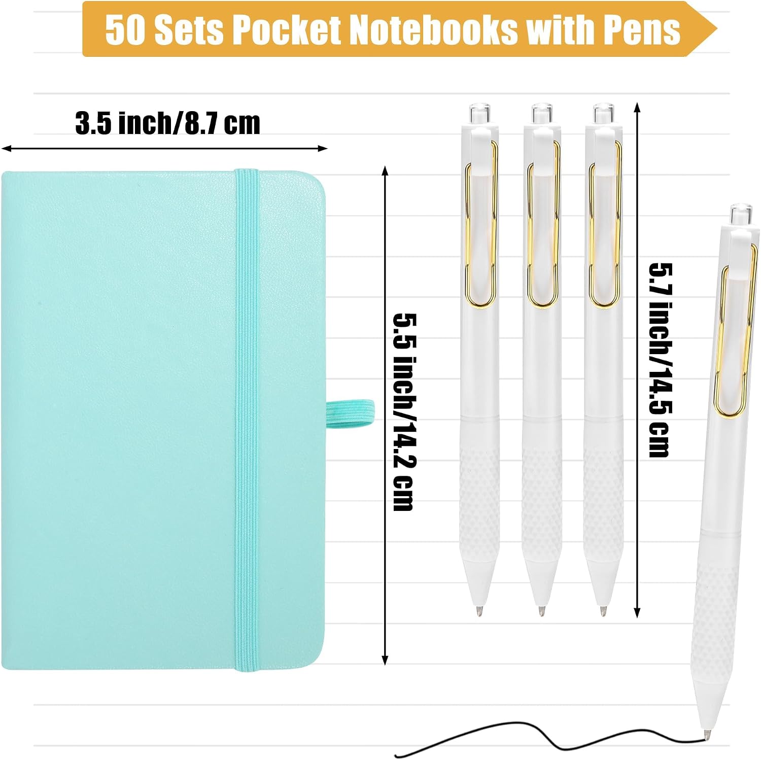 Aodaer 50 Sets Pocket Notebook Journal with Pens, 160 Pages, 3.5 x 5.5 Inch Mini Lined Journal Notebook A6 Leather Hardcover College Ruled Notepad with Pen Holder for School Office, Light Multicolor