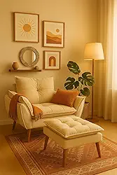 Kit Poltrona Decorativa Amamentação Suede Luxo com Puff Suede Bege - Jrc Móveis