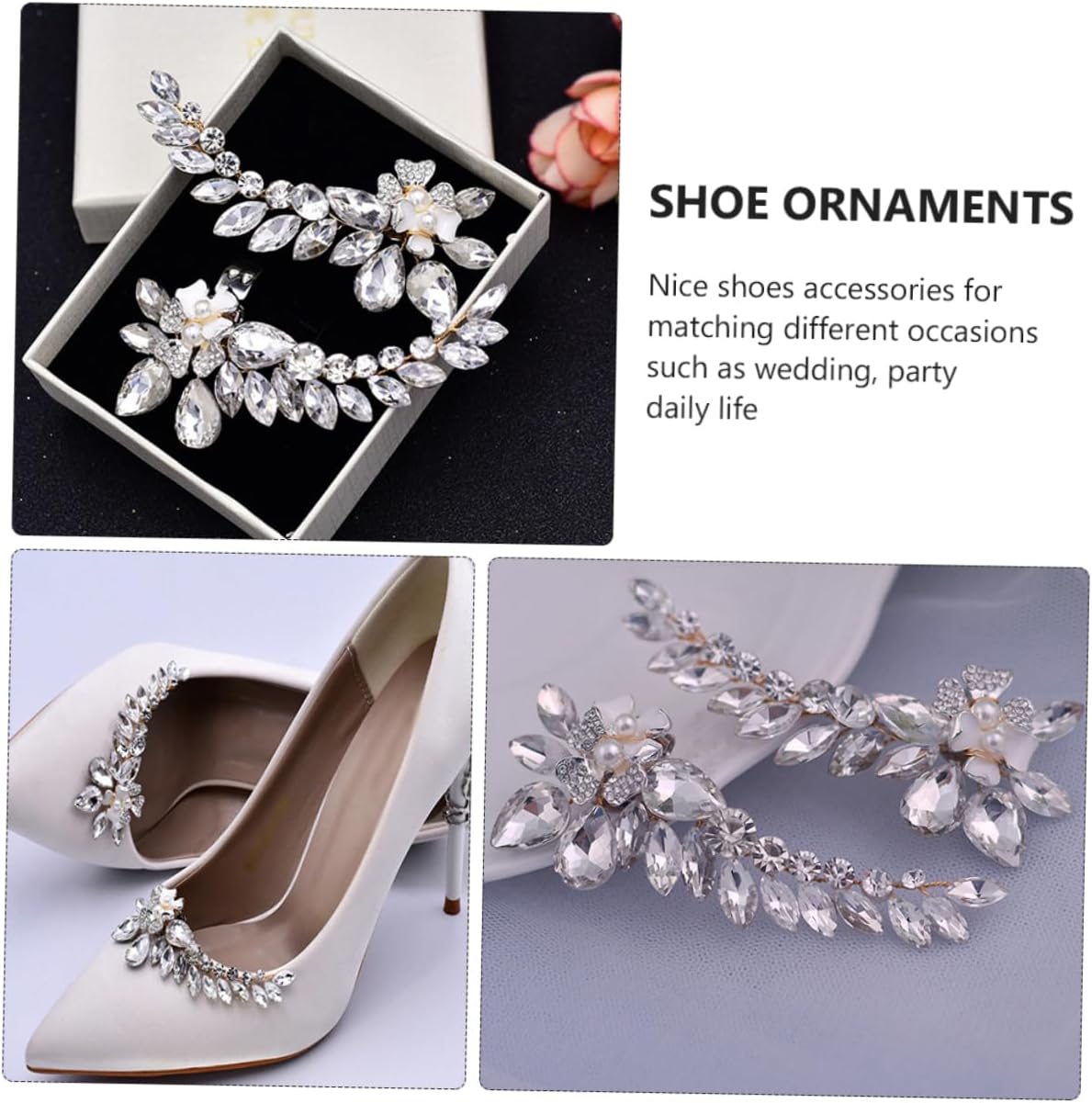 LIFKOME Detachable Rhinestone Shoe Buckles for Bridal High Heels Decorative Shoe Ornaments for Weddings Adornments for Women's Footwear