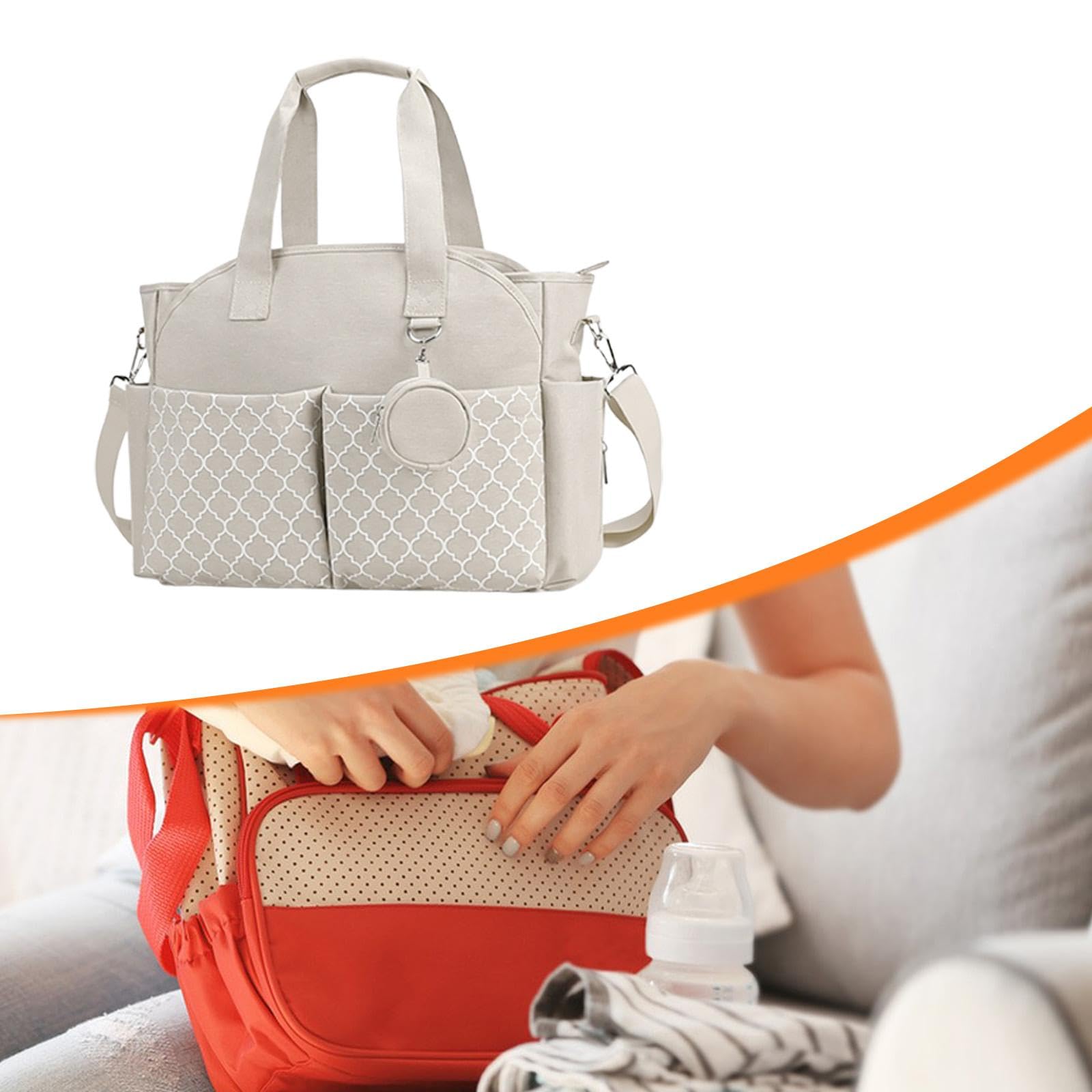 Sac à Langer Élégant avec Grande Capacité de Rangement pour Couches Vêtements de Bébé Lingettes et Accessoires Fabrication en Tissu Effet Velours, Blanc Beige