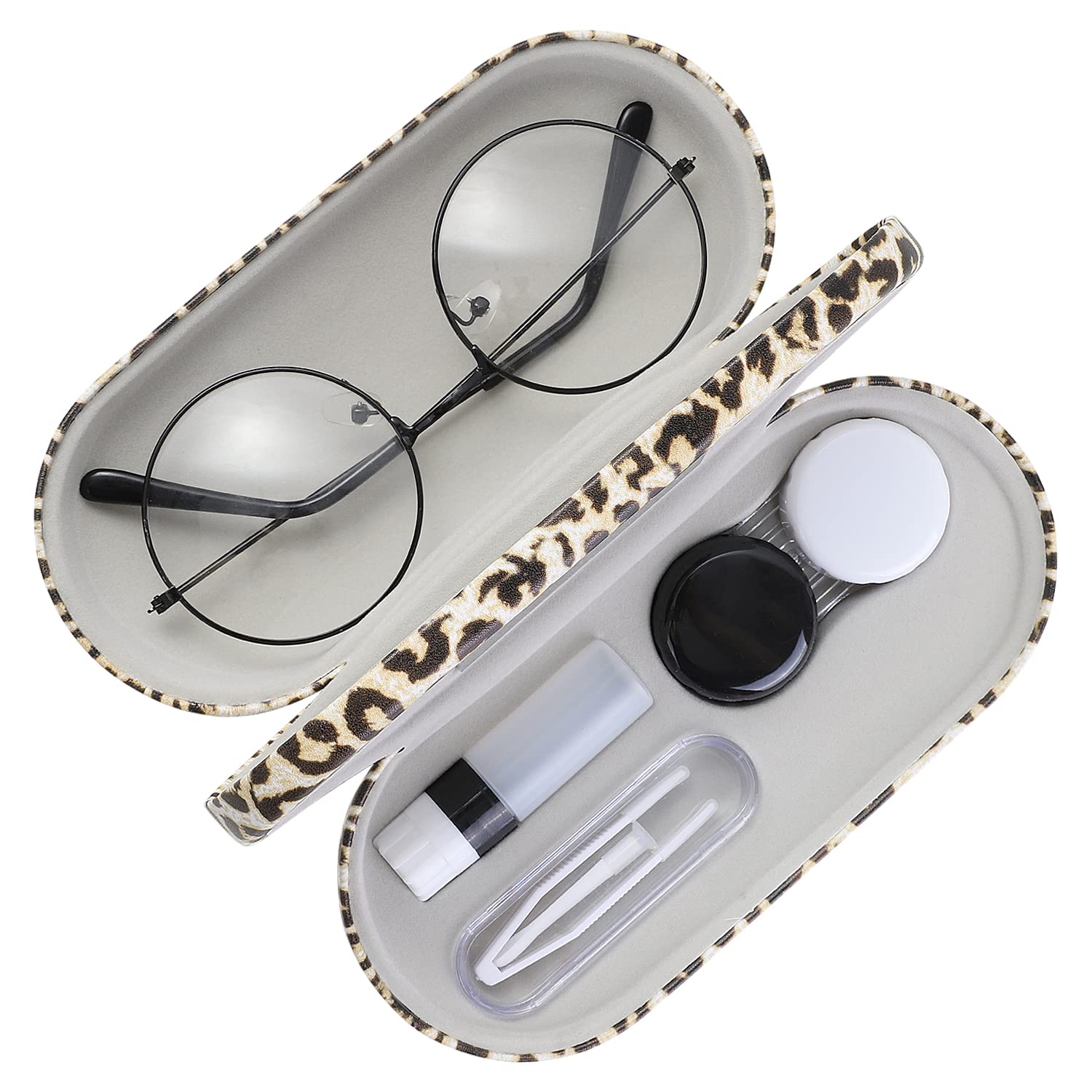 Sponsored Ad - MoKo Double Eyeglass Case, Contact Lens Case with Mirror Tweezers Remover, 2 in 1 Double Sided Portable Contact Lens Box Holder Container Storage Kit Sunglasses Pouch for Men & Women, Leopard