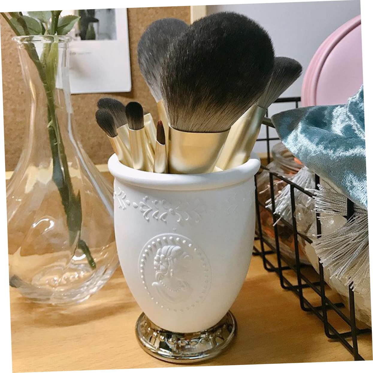 DOITOOL 3 Pièces Porte Pinceaux de Maquillage Style Européen Organisateur de Bureau et pour Cosmétiques et Fournitures de Bureau