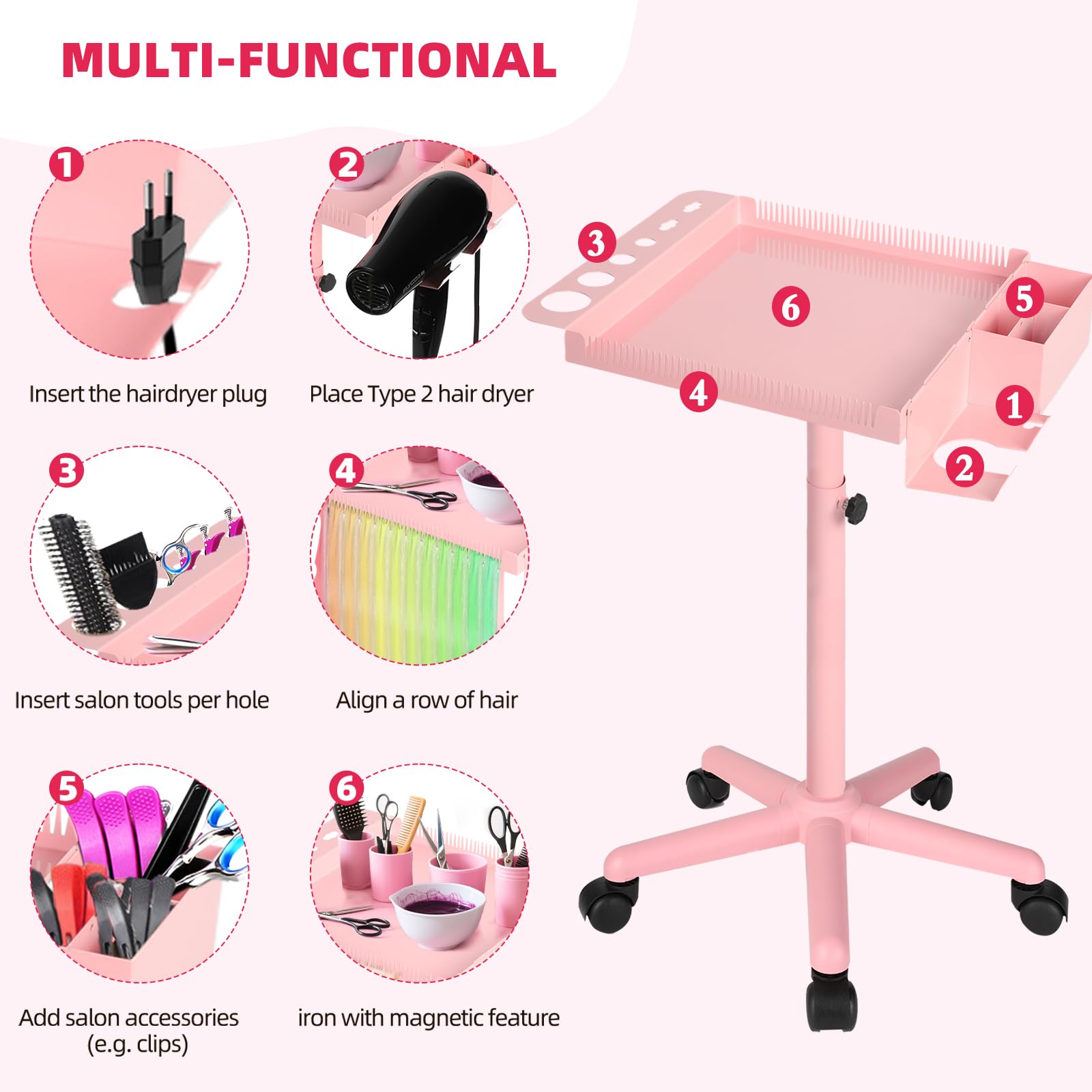 Salon Tray on Wheels with Adjustable Height