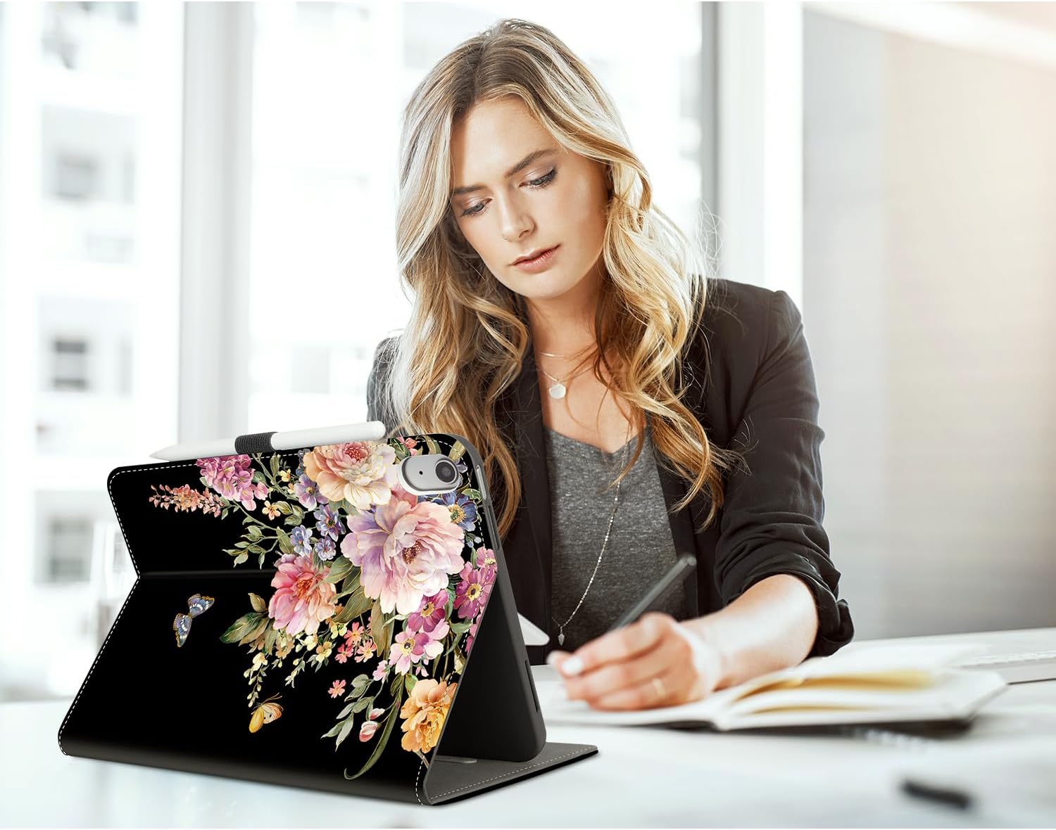 Vimorco for iPad 10th/ (A16) 11th Generation Case Floral, for iPad Case 11th/10th Generation with Pencil Holder/Hand Strap/Pocket, Adjustable Angle, for iPadCover 11th/10th Gen, Flower Butterfly