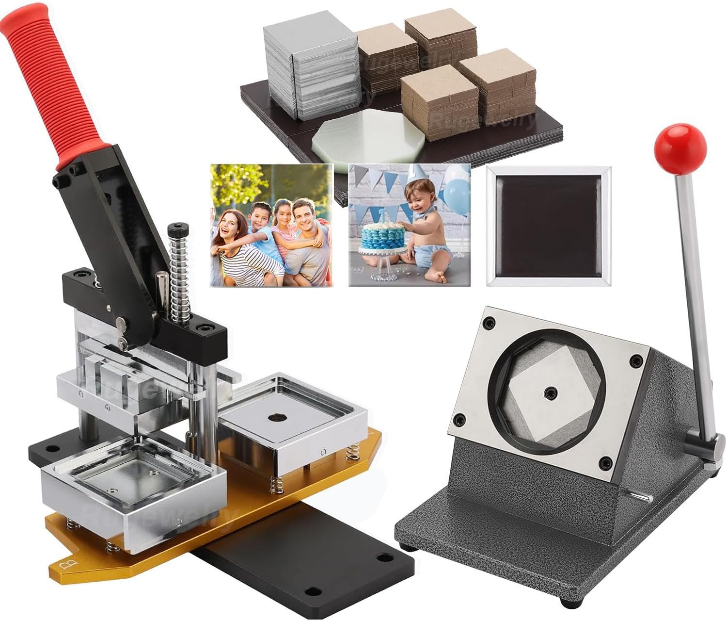 2.5×2.5in Magnet Maker Machine Kit, DIY Photo Fridge Magnet Making Machine, Press Machine+Paper Cutter+100 Sets Supplies+Free Photo Template