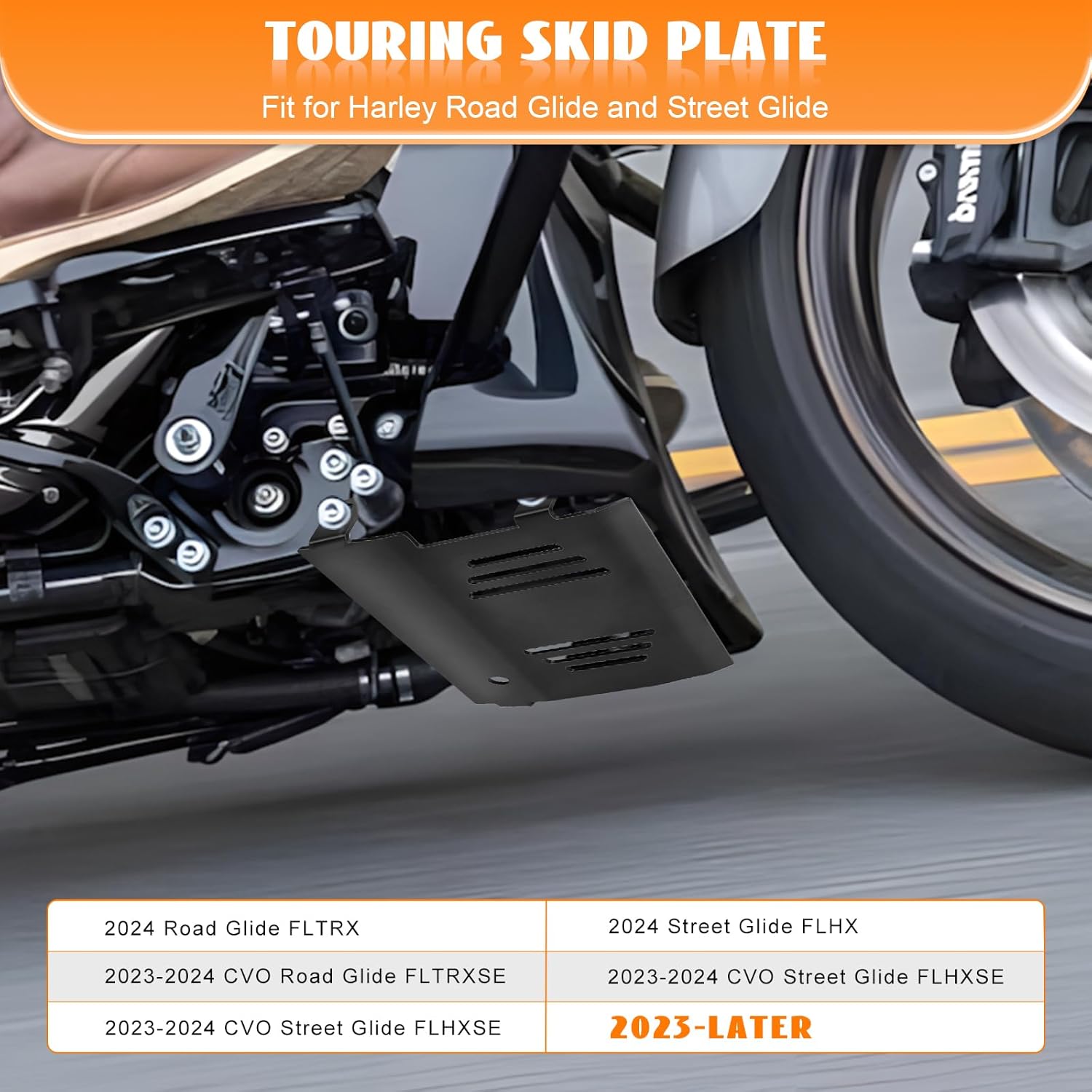 Touring Skid Plate Lower Engine Chassis Protection Guard Black & Sissy Bar Detachable Passenger Backrest for Harley CVO Street Glide FLHXSE FLHX Road Glide FLTRX FLTRX FLTRXSE 2023 2024-Later