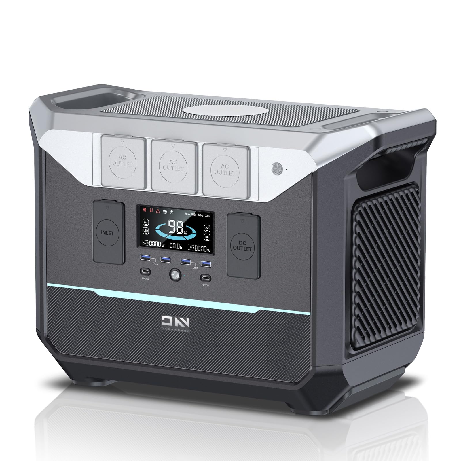 DaranEner 1800W Power Station - Super Fast Chaging Solar Generator, 1382.4Wh LiFePO4 Battery Pratable Power Station, Power Source For Camping, Off-grid or Power Outage(Solar Panal Optional)