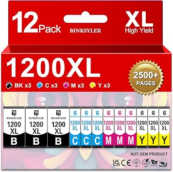12-Pack Maxify 1200XL Ink Cartridges for Canon PGI-1200 PGI 1200 | PGI-1200XL Pigment Ink Work for Canon Maxify MB2720 MB2050 MB2350 MB2320 MB2020 MB2120 Printer 3BK 3C 3M 3Y
