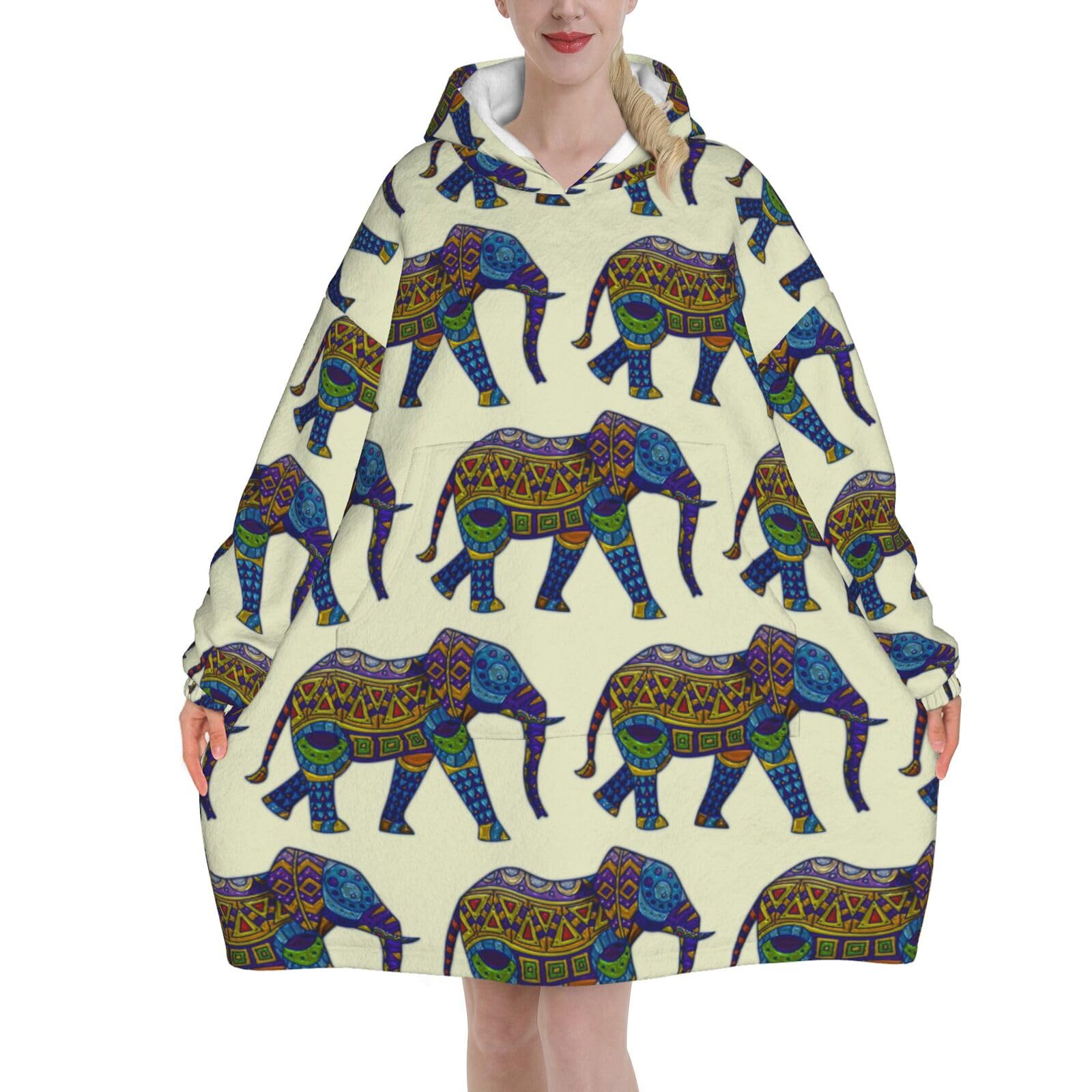 Jmorco Women's Elephant Blanket Hoodie Oversized Wearable Hooded Blanket Warm Throw Blanket Sweatshirt For Men Teens 320G Flannel