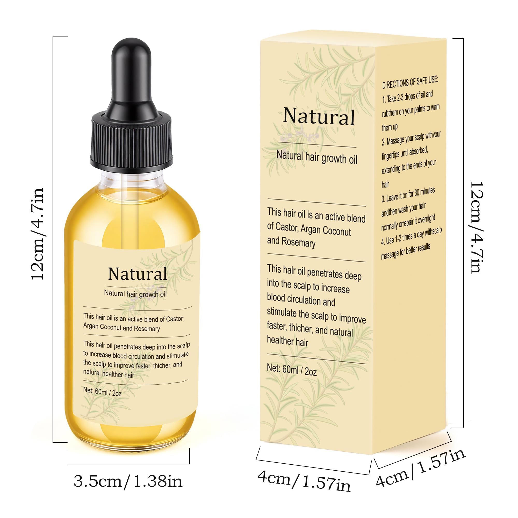 Natural Hair Growth Oil - Rosemary Oil for Hair Growth Organic for Growth and Dry Damaged Hair Salon-Grade Volumizing & Nourishment2PCS product thumbnail 3