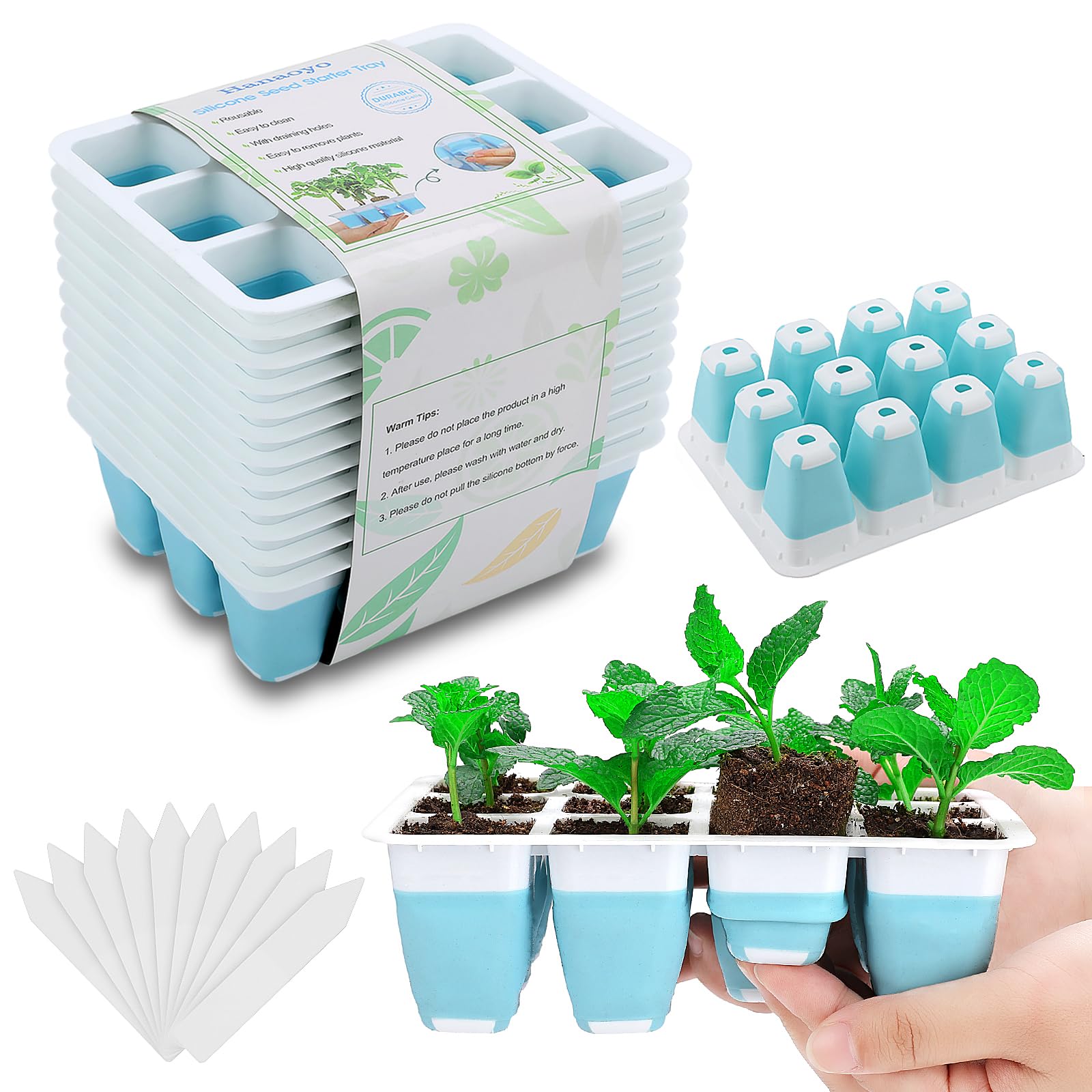 Hanaoyo 12 Stück wiederverwendbare Saatgut-Starterschale, 144 Zellen, Samen-Starter-Set mit flexiblen Pop-Out-Zellen, Sämling-Starterschalen für Samenstarter, Indoor-Gewächshaus, Aussaat, Anzucht
