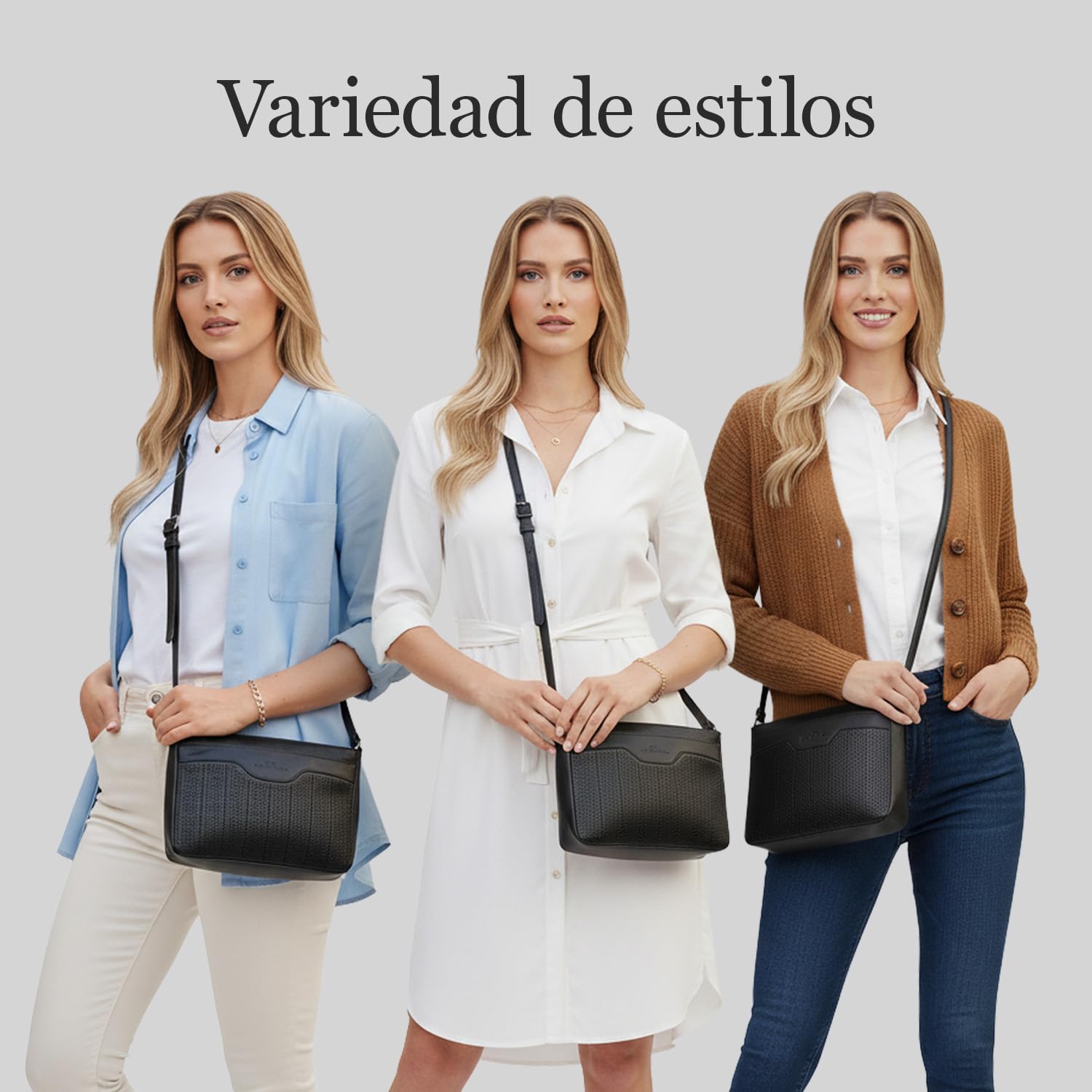 Laura Valle Bolso Bandolera Mujer Mediano Modelo Bella – Bolso Piel Auténtica Mujer Con Filigrana Repujada, Cremalleras Seguras y Múltiples Compartimentos Para Uso Diario Y Oficina