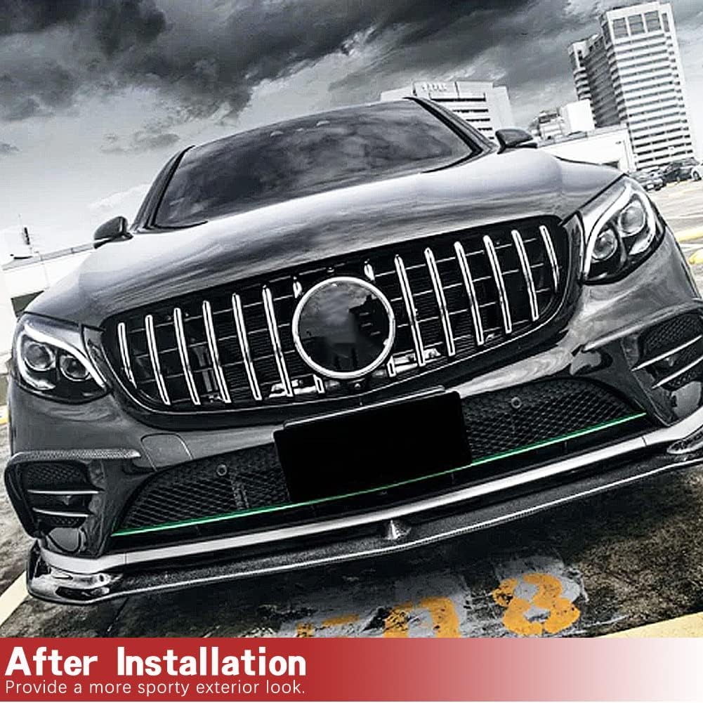 GLC300 Front Grille Compatible with 2016-2019 GLC-Class X253/W253 GLC250 GLC300 GLC350 GLC43 AMG Front Hood Cover Kidney Grille Cover Factory Outlet (Silver)