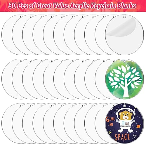 Miniatura 3 de Cludoo Adornos acrílicos transparentes de 3 pulgadas para manualidades, 30 piezas de adornos de acrílico redondo transparente en blanco con agujero,