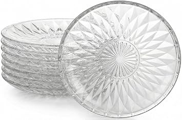 8 Pack Clear Glass Plates, 6 Inch Crystal Glass Dinner Plates Round Transparent Diamond Textured Dessert Salad Snack Fruit Serving Plate for Home Party Wedding