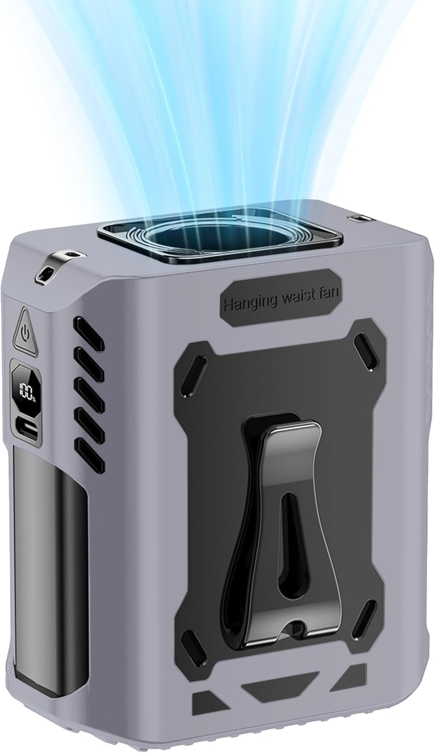 MASTORE ベルトファン 腰掛け扇風機 強力 携帯扇風機 首掛け/腰掛け/卓上 5段階風量調節 静音設計 8000mAh大容量 熱中症対策 PSE認証済 アウトドア/屋外作業/オフィス用 グレー
