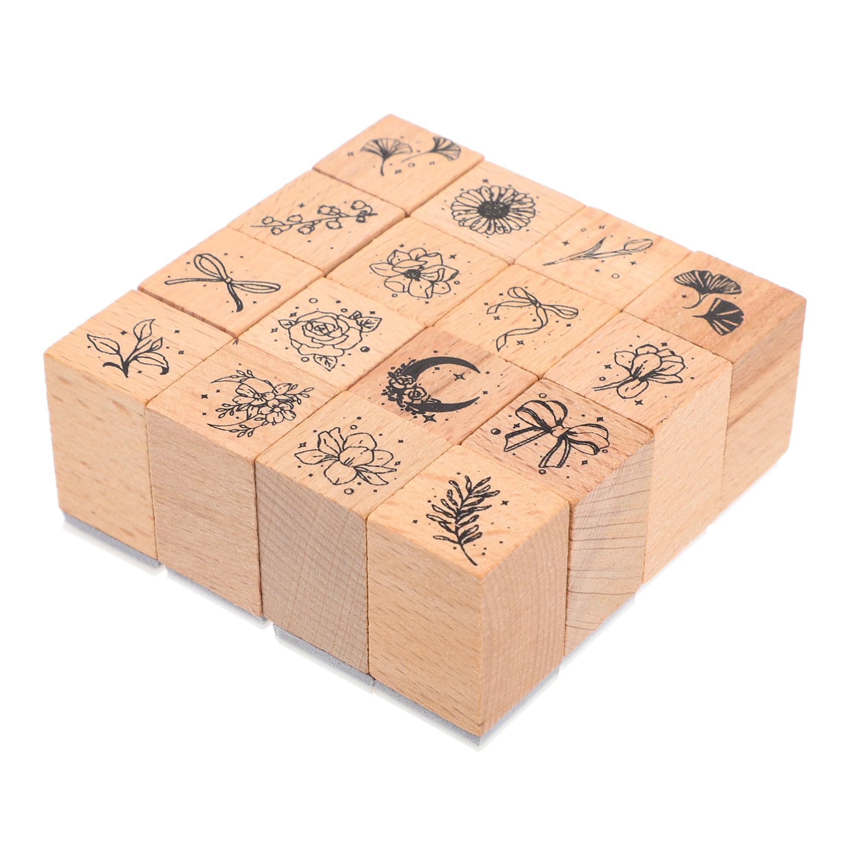 5 Sätze Holzstempel Für Blumen Und Pflanzen Kollektion Retro Stempel Set 16 Teilig Aufkleber Scrapbook Papier Datumsbasteln Namensstempel Etiketten Stempel 16 Stücke * 5