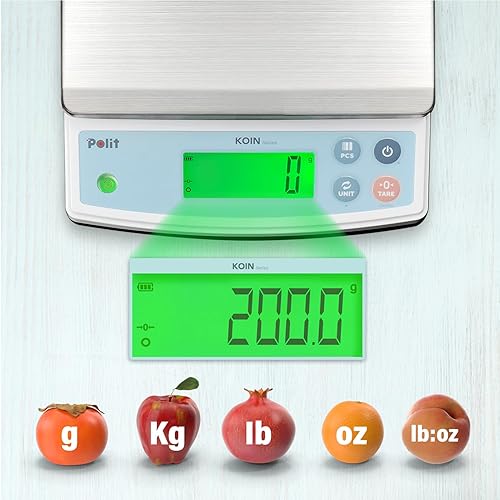 Miniatura 12 de Polit KPT-EVO - Báscula digital para alimentos, báscula recargable precisa de 0.02 oz con bandeja de acero inoxidable, capacidad de 13 libras, ideal
