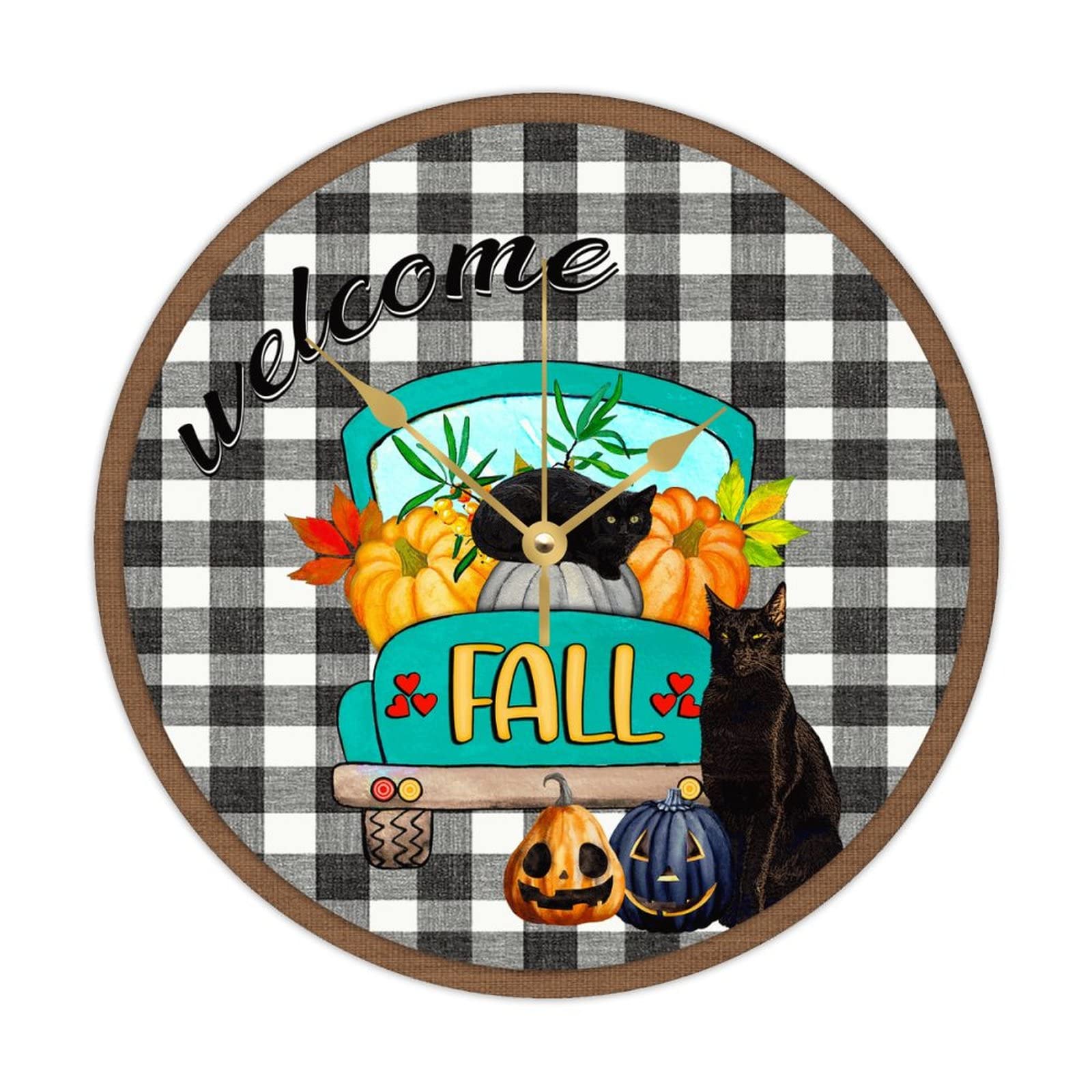 Horloge murale ronde en bois d'automne vintage à piles rustique