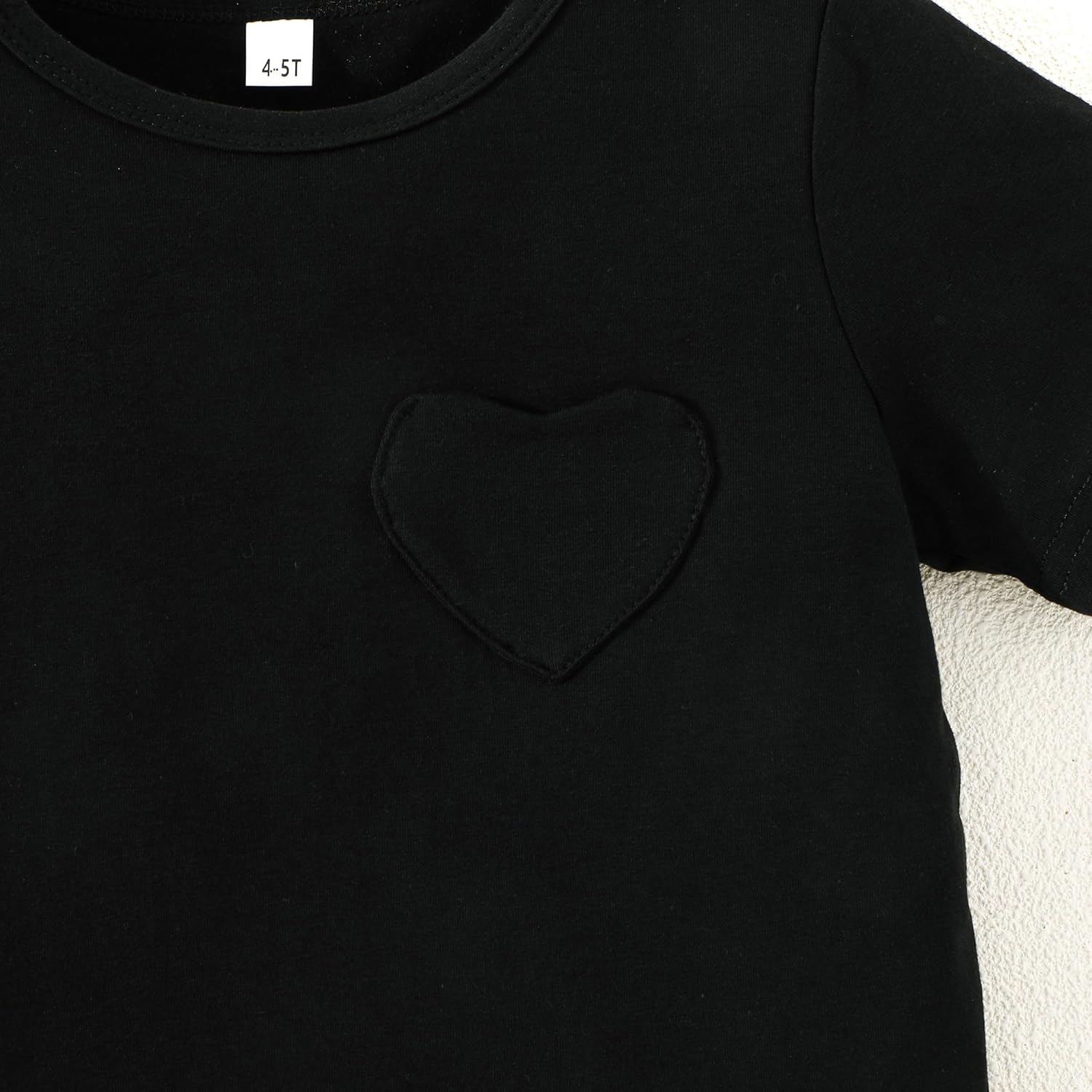 1-14Y Toddler Girls Shirt Baby Girl Blouse Solid Color Short Sleeve Heart Pocket T-Shirt Casual Cotton Tee Plain Top - Image 6