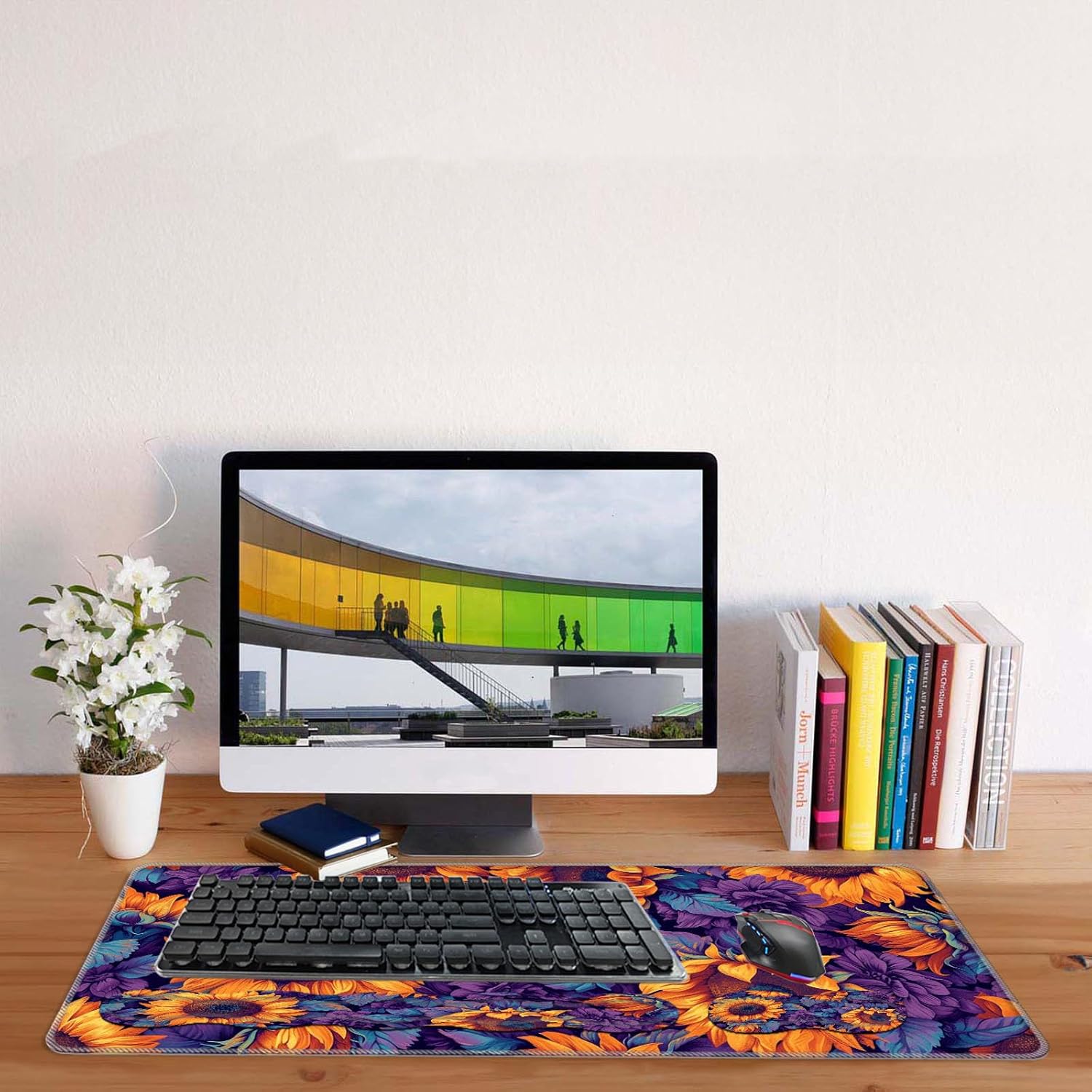 Keyboard Mouse Pad Set,Large Desk Pad+Keyboard Wrist Rest+Mouse Pad Wrist Support+Coaster,Easy Typing Pain Relief Non-Slip Mousepad Wrist Support Mousepad Set Home Office,Sunflower