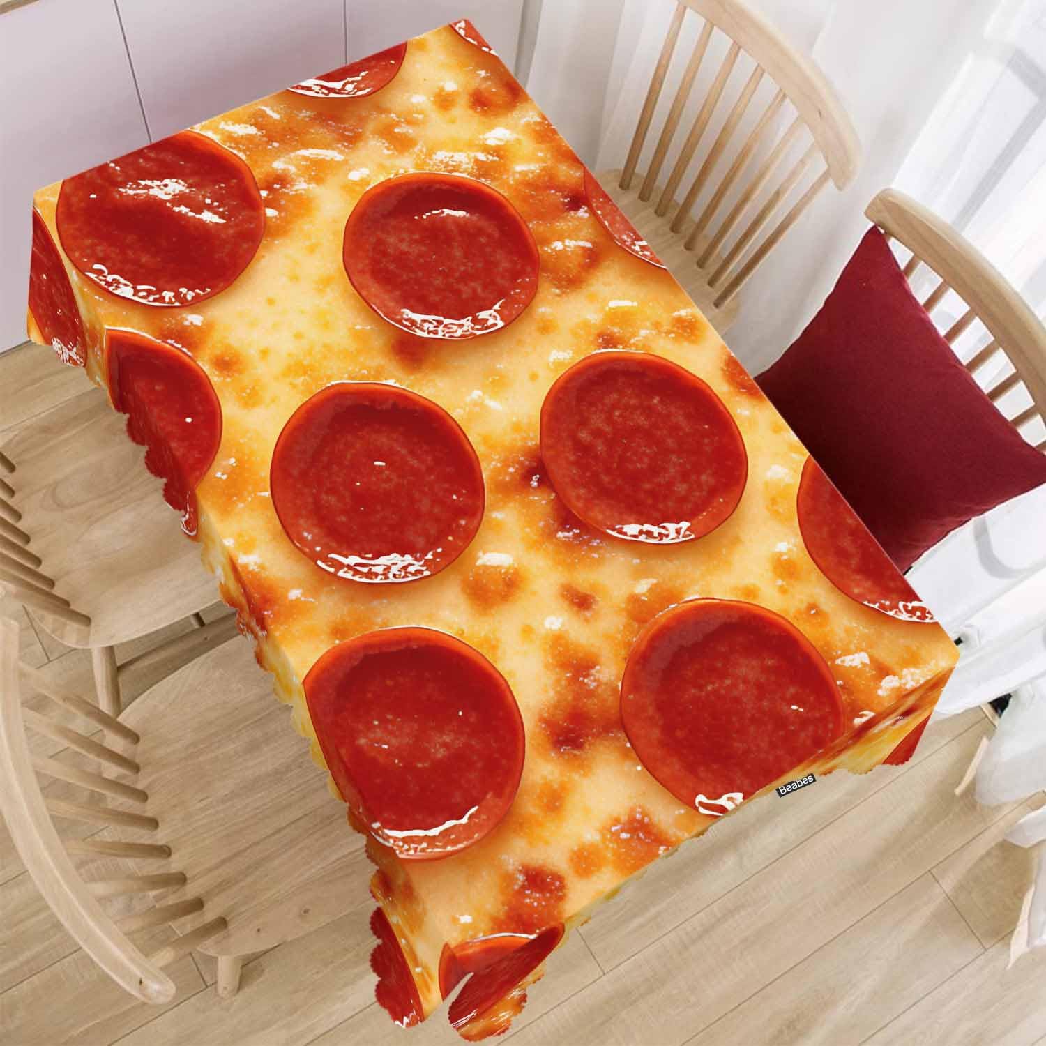 Decorative Rectangle Tablecloth 52"X70" Pizza, Pepperoni Pizza Sausages Cheese Wrinkle Free Table Cover Picnic Table Cloths for Parties Weddings Kitchen Tablecloth image 3