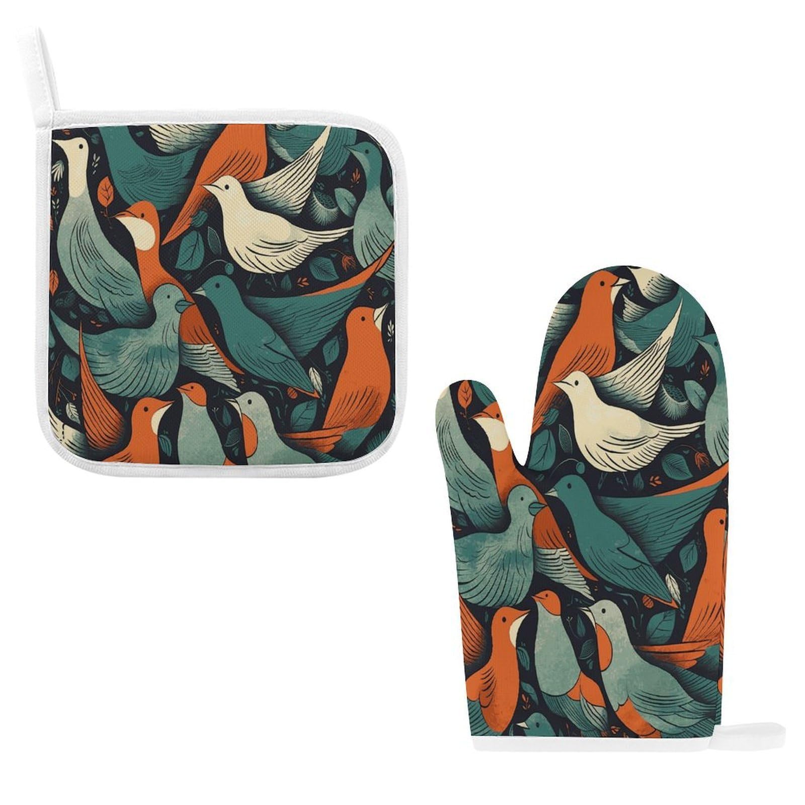 Fodpand Style Flock Of Birds Oven Mitts And Pot Holders Sets