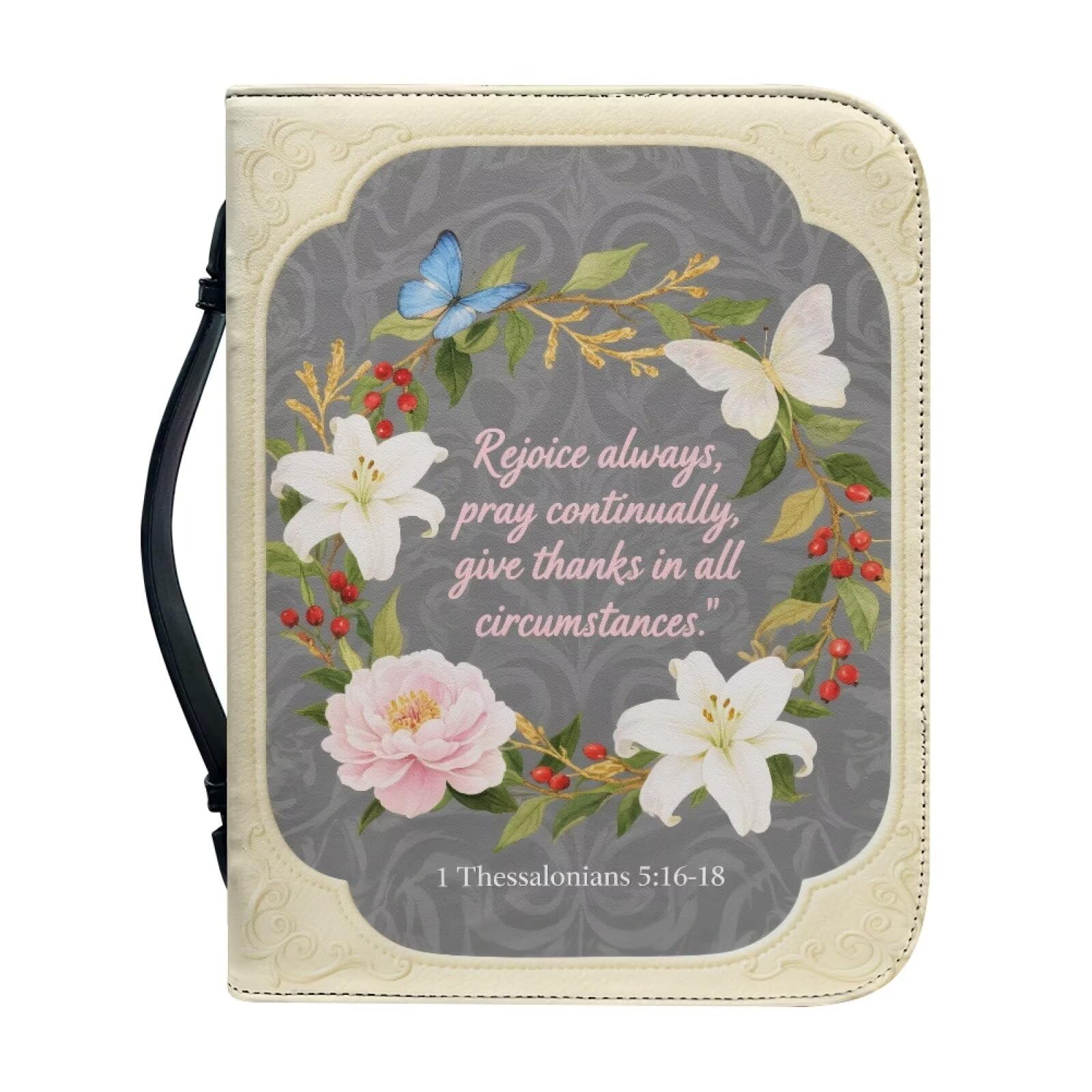 Kuiaobaty Lord Quotes Leather Book Cover Case with Handle, God Saying Floral Butterfly Bible Holder Bag, Christian Gifts Church Bag, Yellow,2XL — image 1