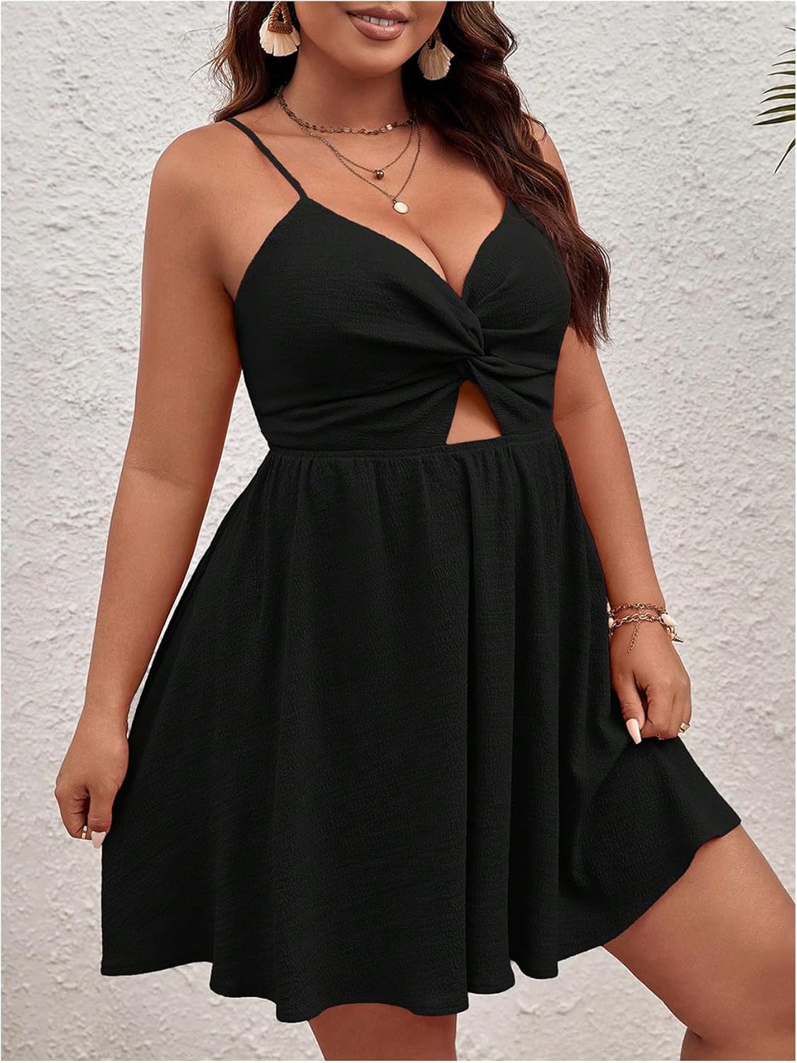 Floerns Women's Plus Size Cut Out Twist Front Sleeveless Flare Hem Cami Dress - Image 3