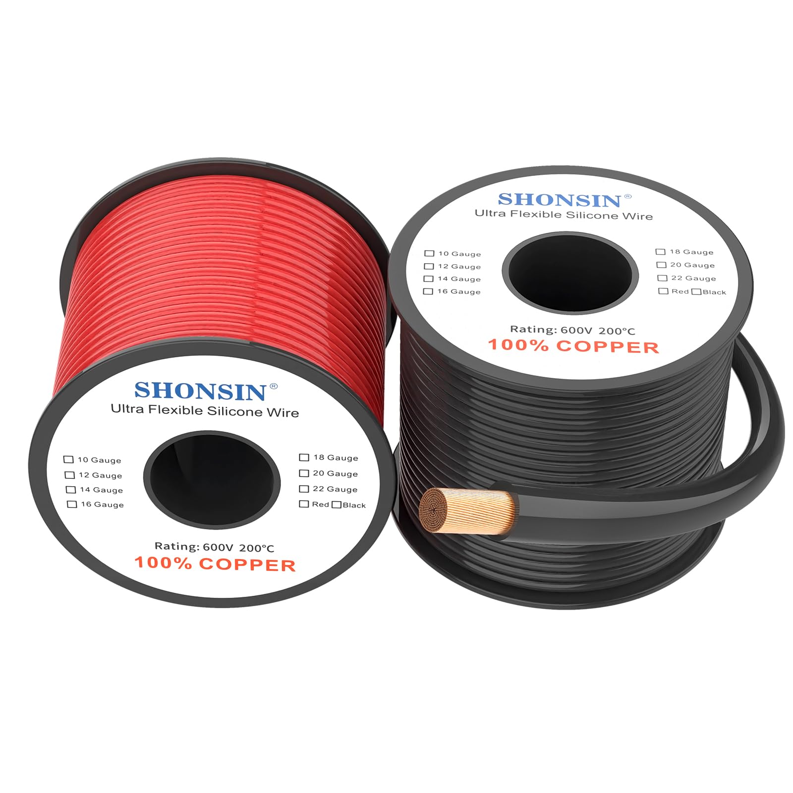 Alambre de calibre 18 100 % cobre y silicona, 100 pies negro + 300 pies rojo, cable eléctrico trenzado flexible de 18 AWG para automoción, batería, UAV, motor, energía solar | nominal 600 V 200 ℃