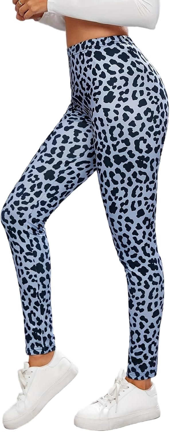 Women's High Waisted Leopard Print Leggings - Tummy Control Stretchy Skinny Yoga Pants Workout Tights