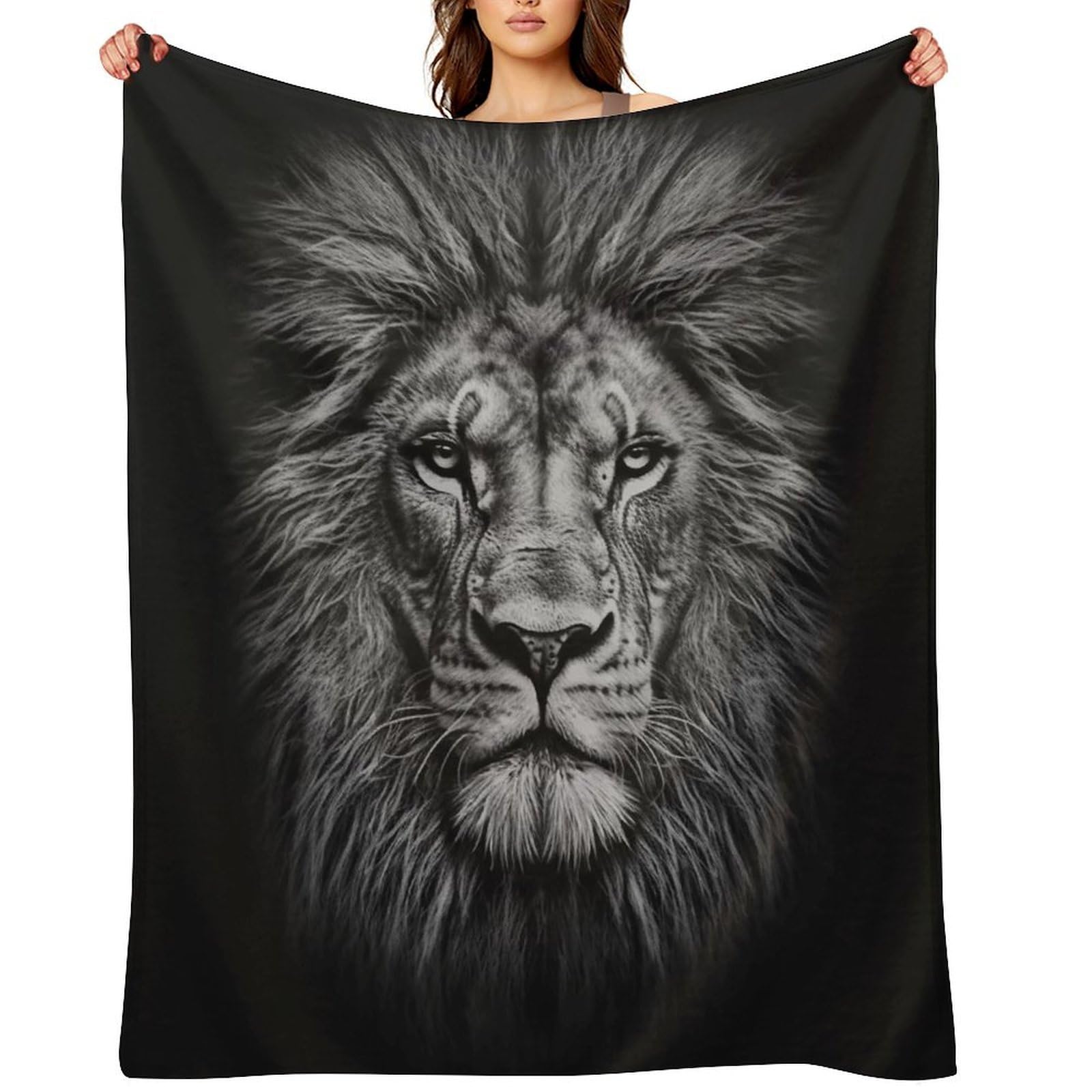 Black and White Lion Head Throw Blanket for Couch and Bed Super Soft Warm Lightweight Throw Blankets Cozy Fuzzy Flannel Blanket Personalized Decorative Blankets for Sofa Decor 30"x40"
