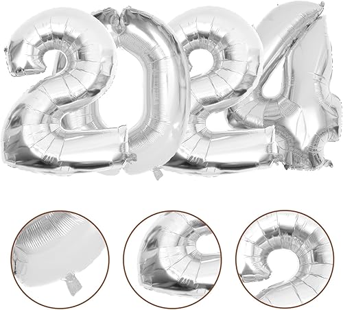 Miniatura 8 de EXCEART 1 juego de globos de números 2024, globos de fiesta, globos de Año Nuevo, globos de aluminio 2024, decoraciones de Año Nuevo