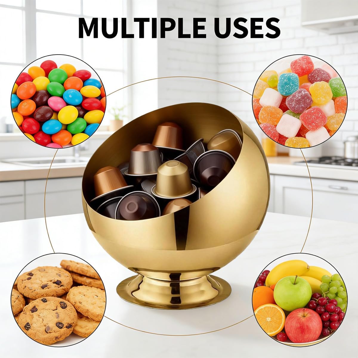 Brass Gold Coffee Pod Holder Stand – Countertop Organizer for Nespresso Pods & K Cups, Space-Saving Desktop Storage Rack
