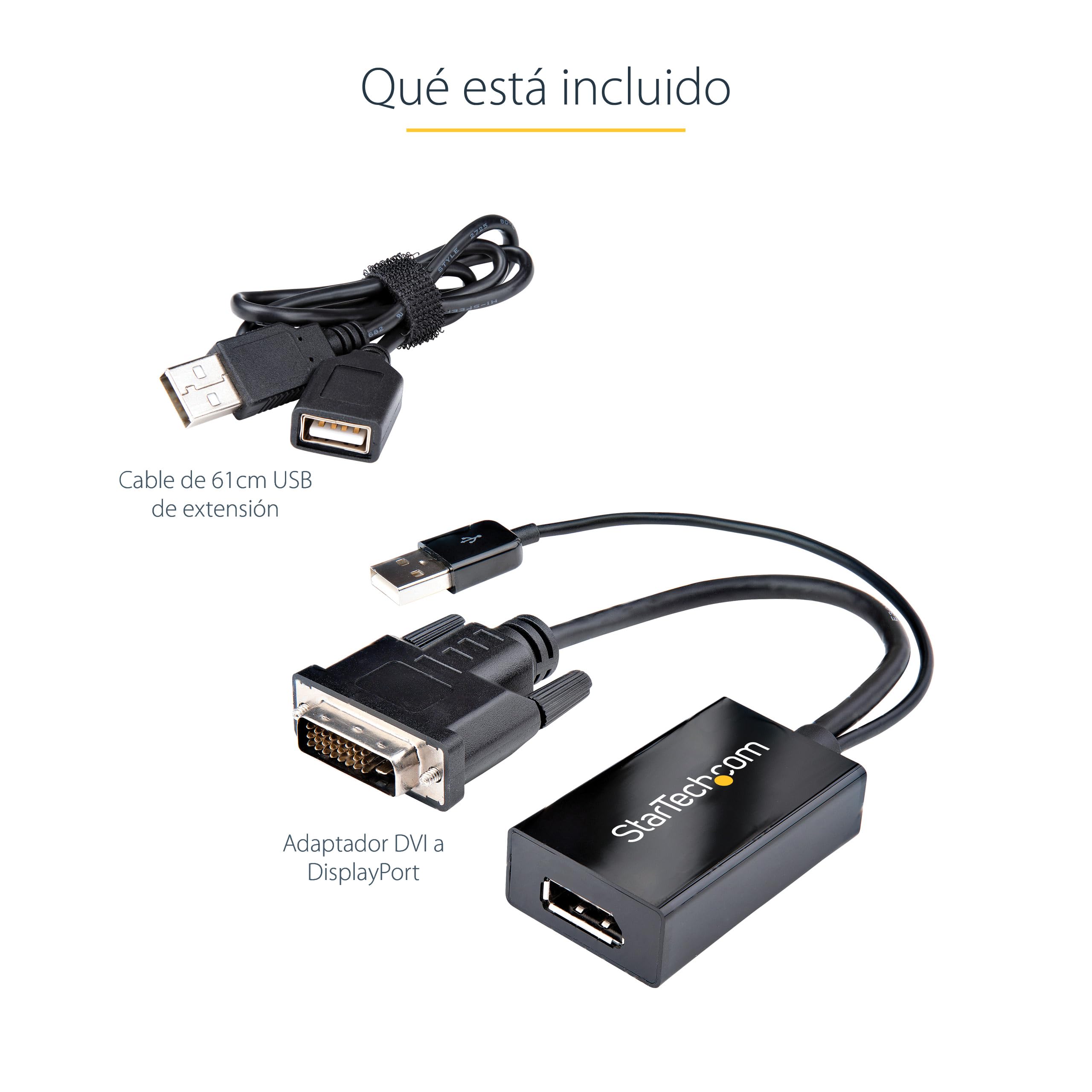 StarTech.com Adaptador DVI a DisplayPort Alimentado por USB - Conversor DVI a DisplayPort - Convertidor DVI-D a DP - 1920x1200