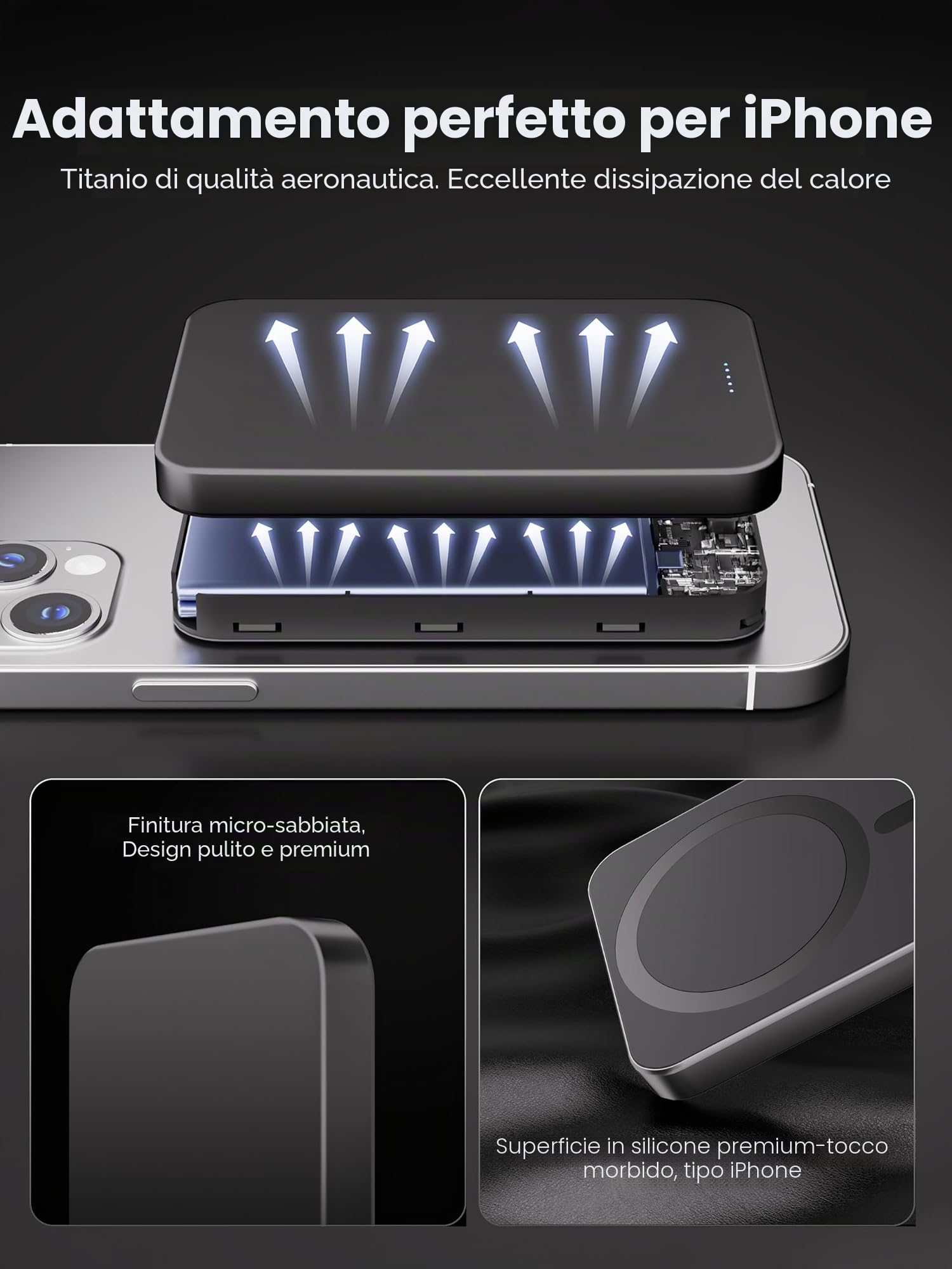 kstime Power bank magnetico, 5000 mAh, 8 mm, design in titanio ultra sottile, PD20W, caricabatterie wireless portatile con ingresso e uscita USB-C compatibile con iPhone 17/16/15/14/13/12 serie